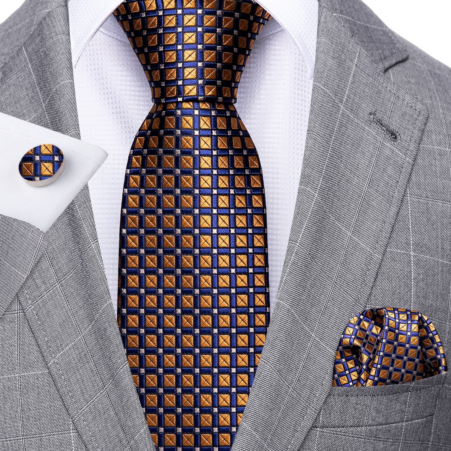 Barry.wang Brown Tie Blue Polka Dot Silk Solid Men's Silk Tie Hanky Cufflinks Set New Arrival