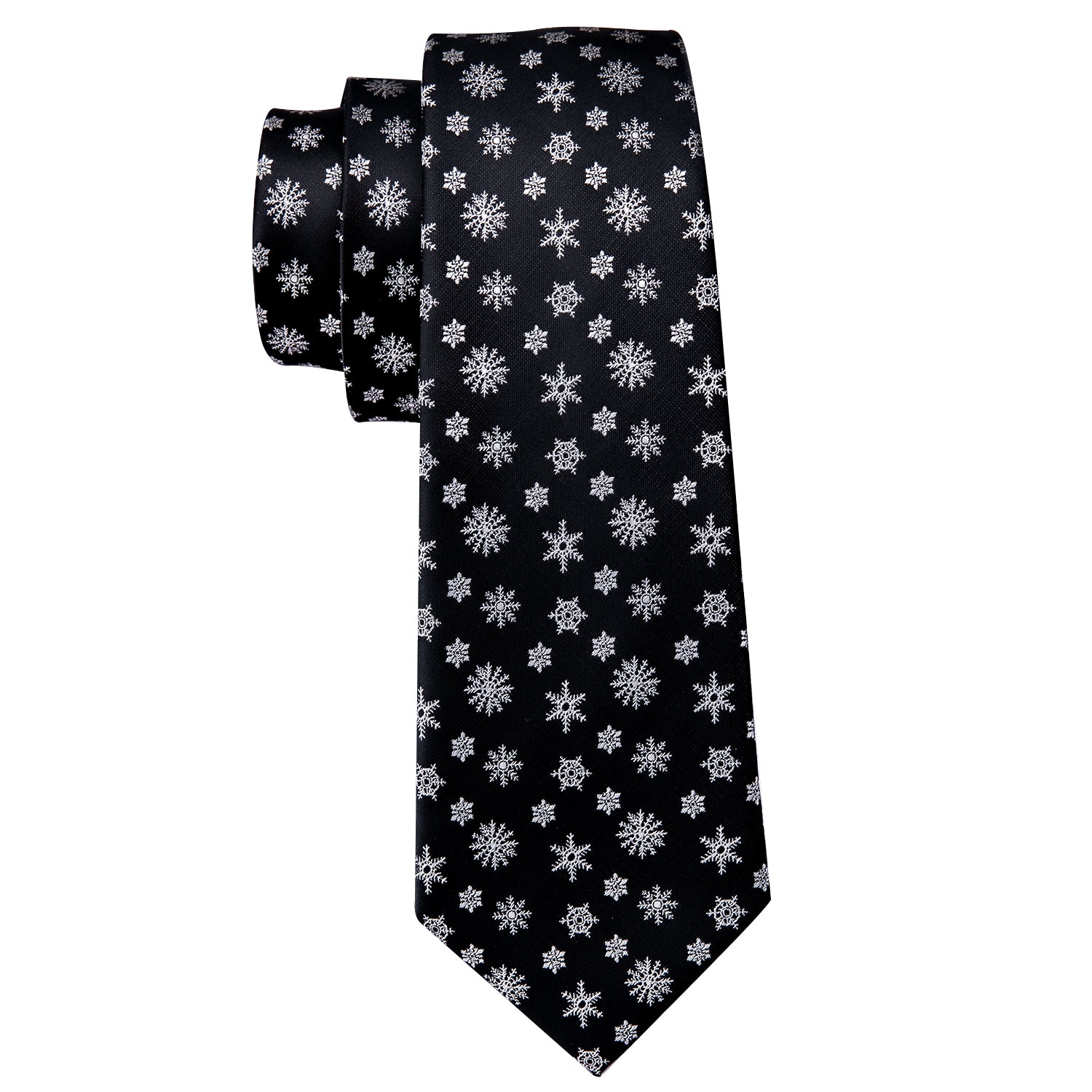 Christmas New Black White Snowflake Silk Tie Hanky Cufflinks Set