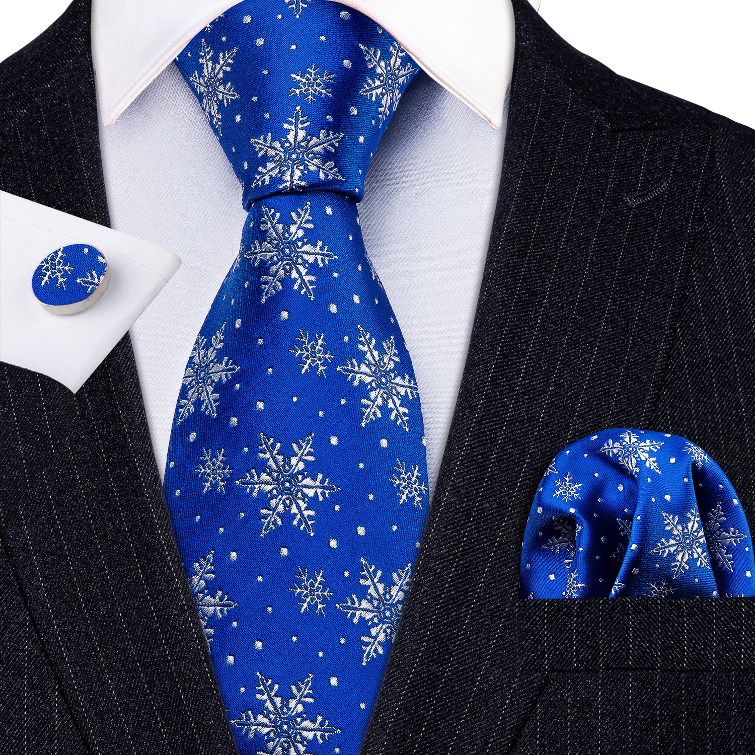 Christmas Tie Blue White Snowflake Silk Men's Tie