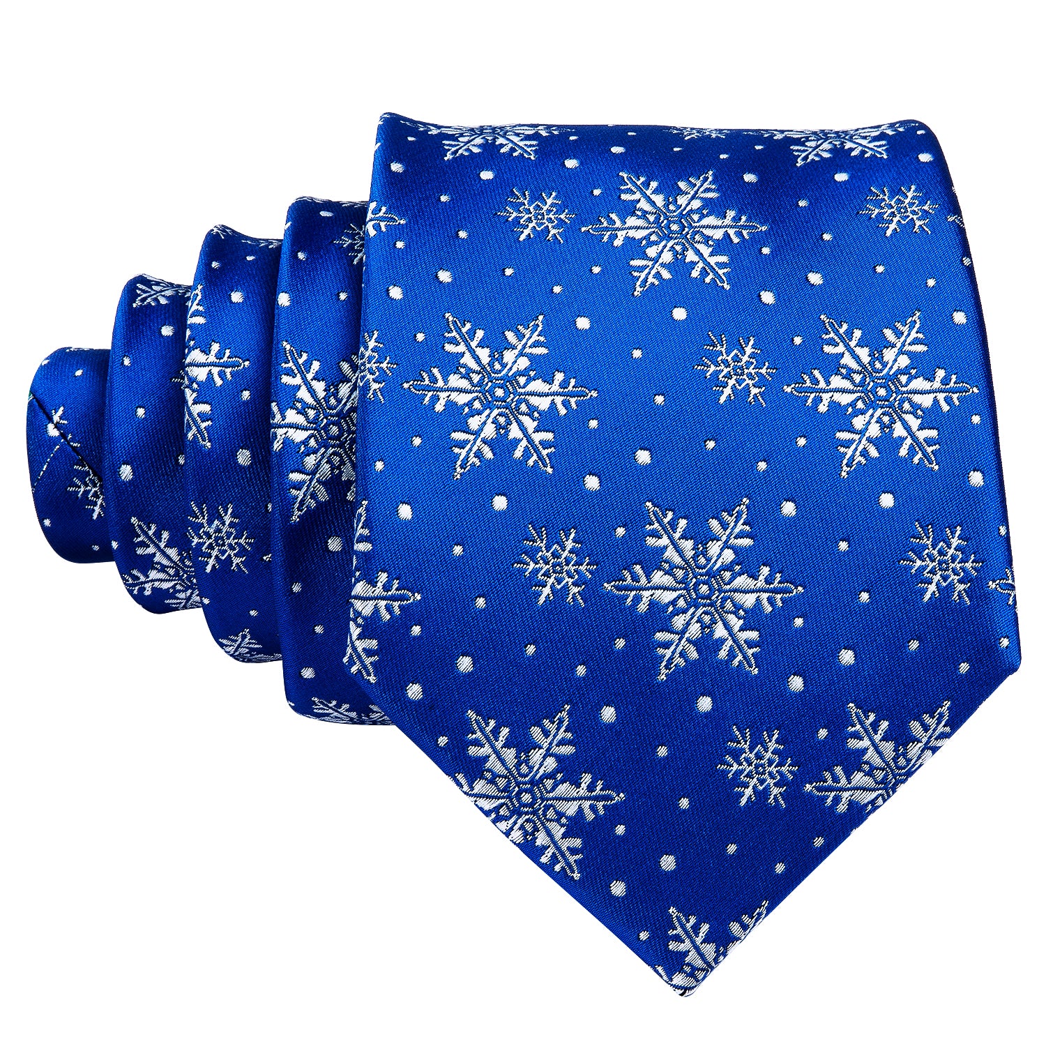 Barry.wang Christmas Tie Blue White Snowflake Silk Men's Tie Pocket Square Cufflinks Set