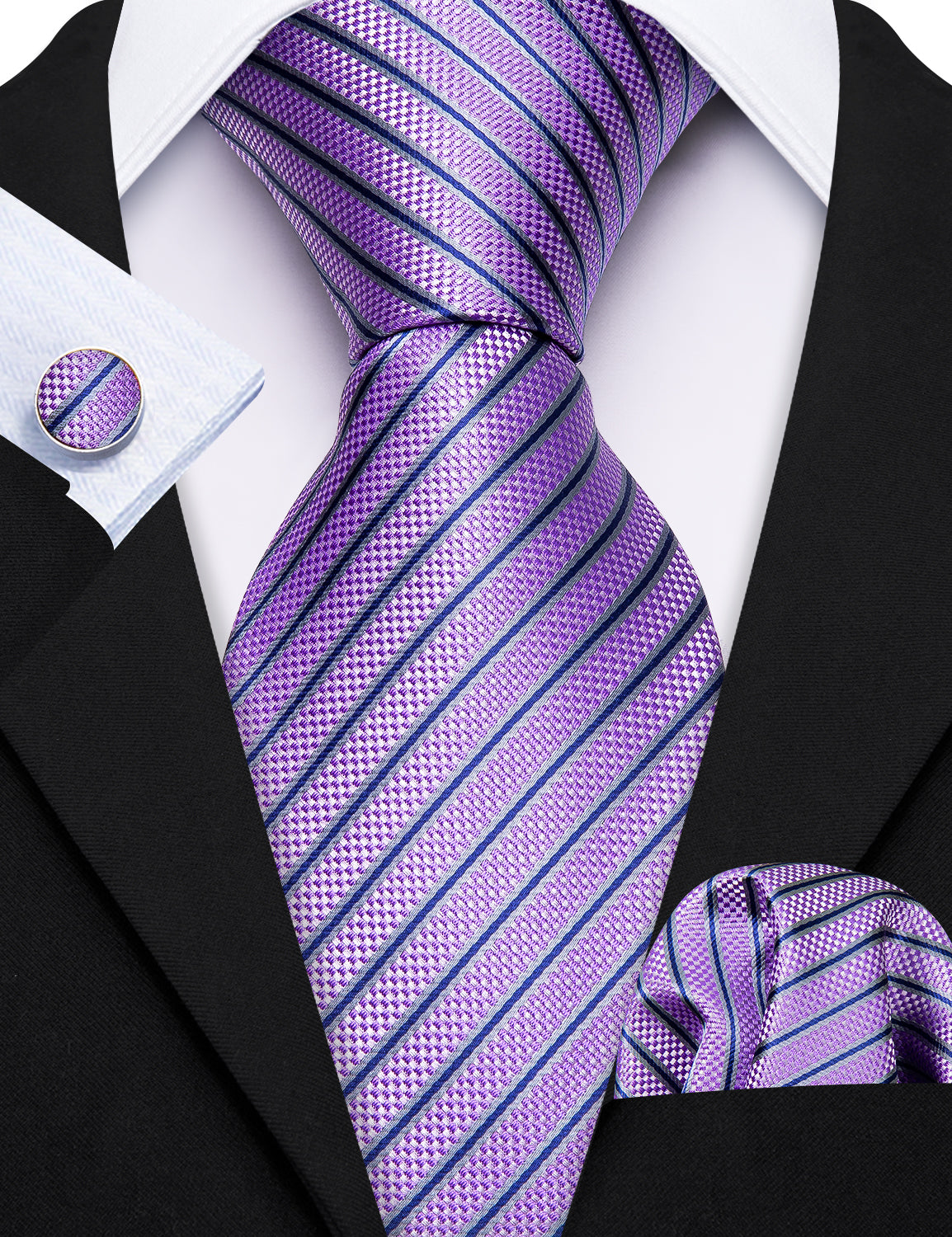 Barry. Wang Light Purple Necktie Stripe Tie Pocket Square Cufflinks Set Barry. Wang Light Purple Necktie Stripe Tie Pocket Square Cufflinks Set