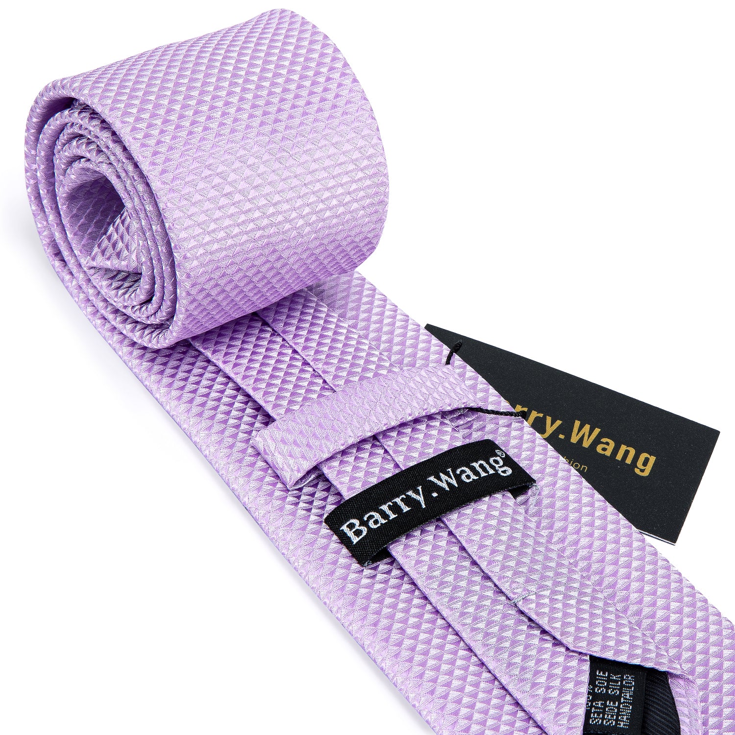Barry.wang Men's Tie Light Purple Geometric Tie Hanky Cufflinks Set