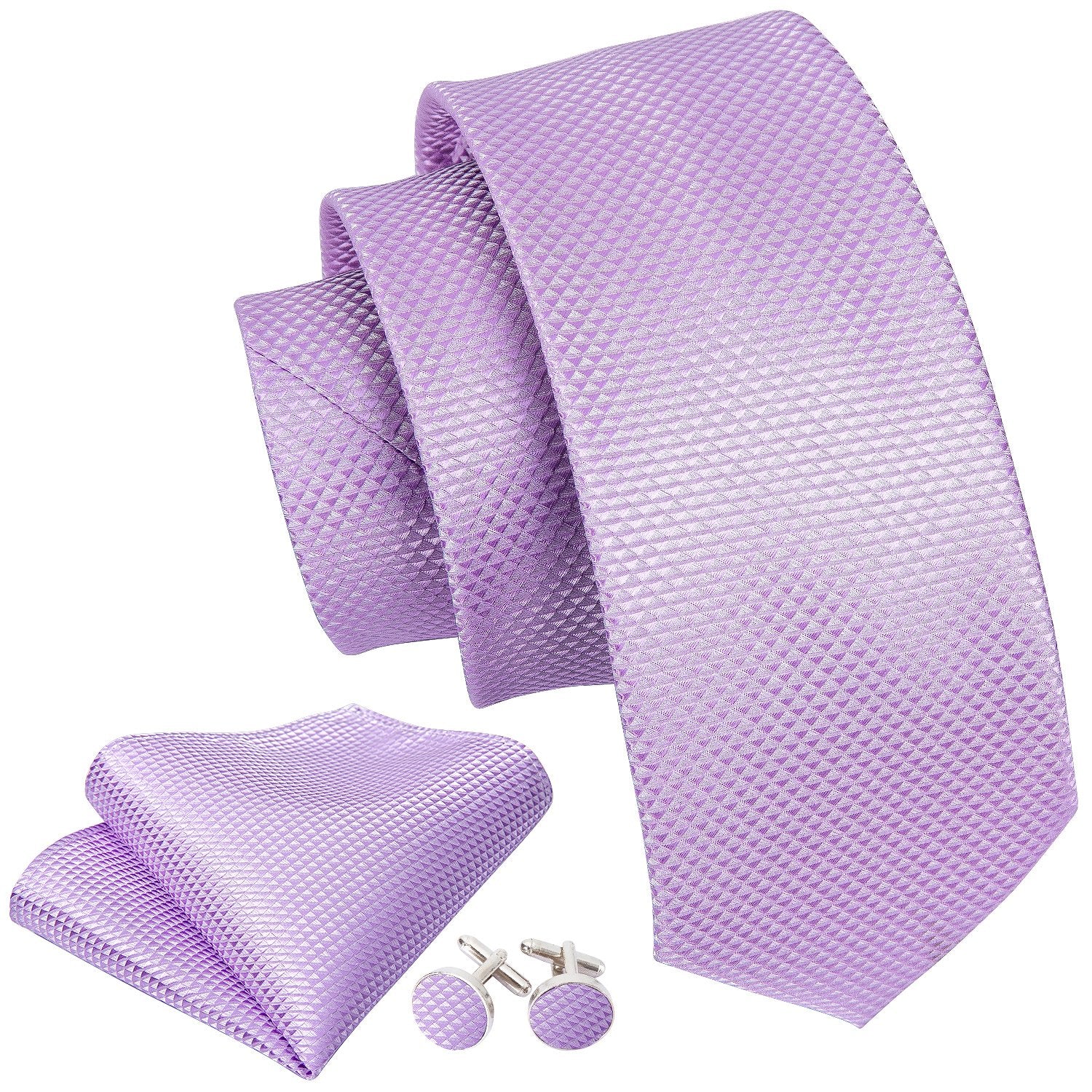 Light Purple Geometric Necktie Pocket Square Cufflink Clip Gift Box Set