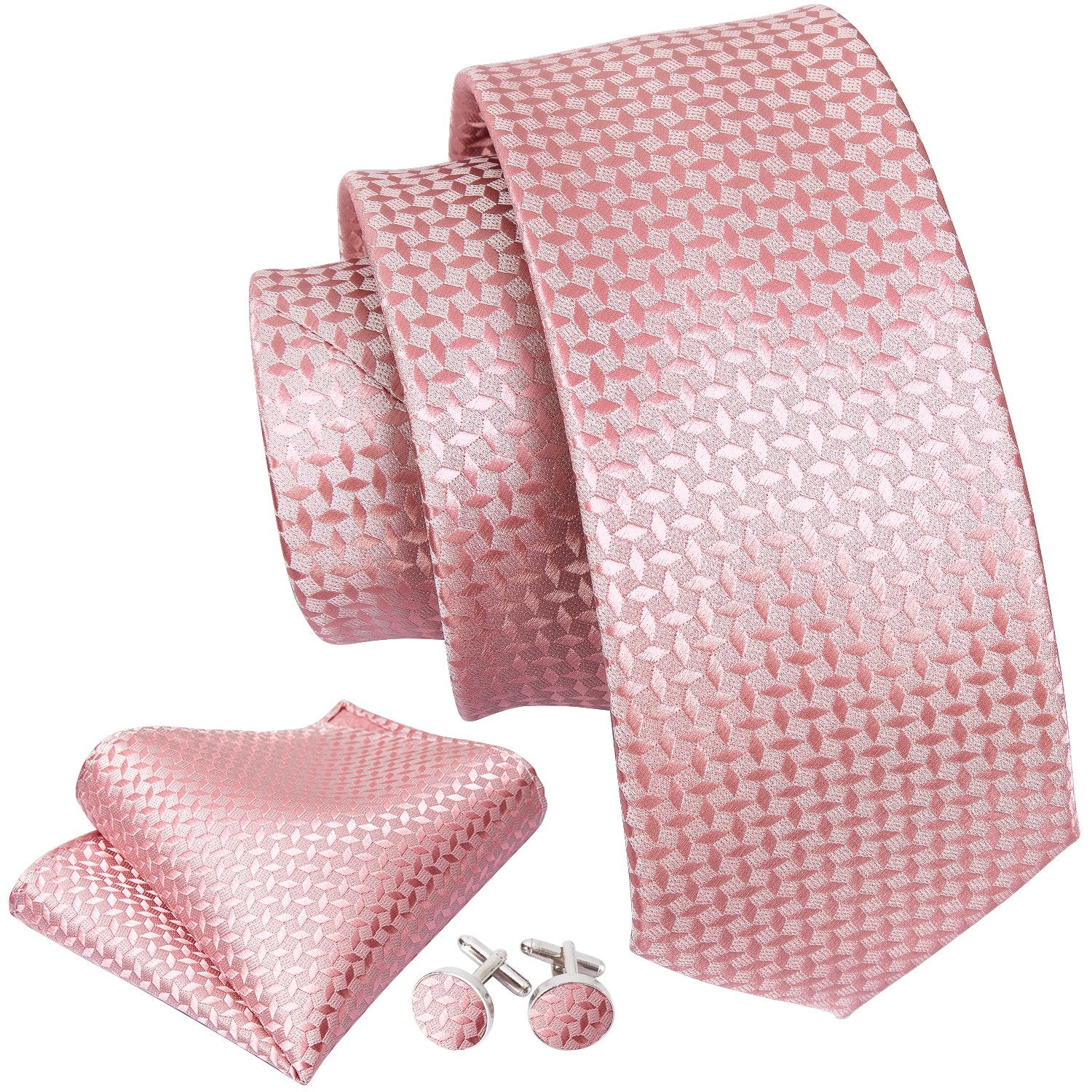 Novelty Pink Floral Necktie Pocket Square Cufflink Clip Gift Box Set