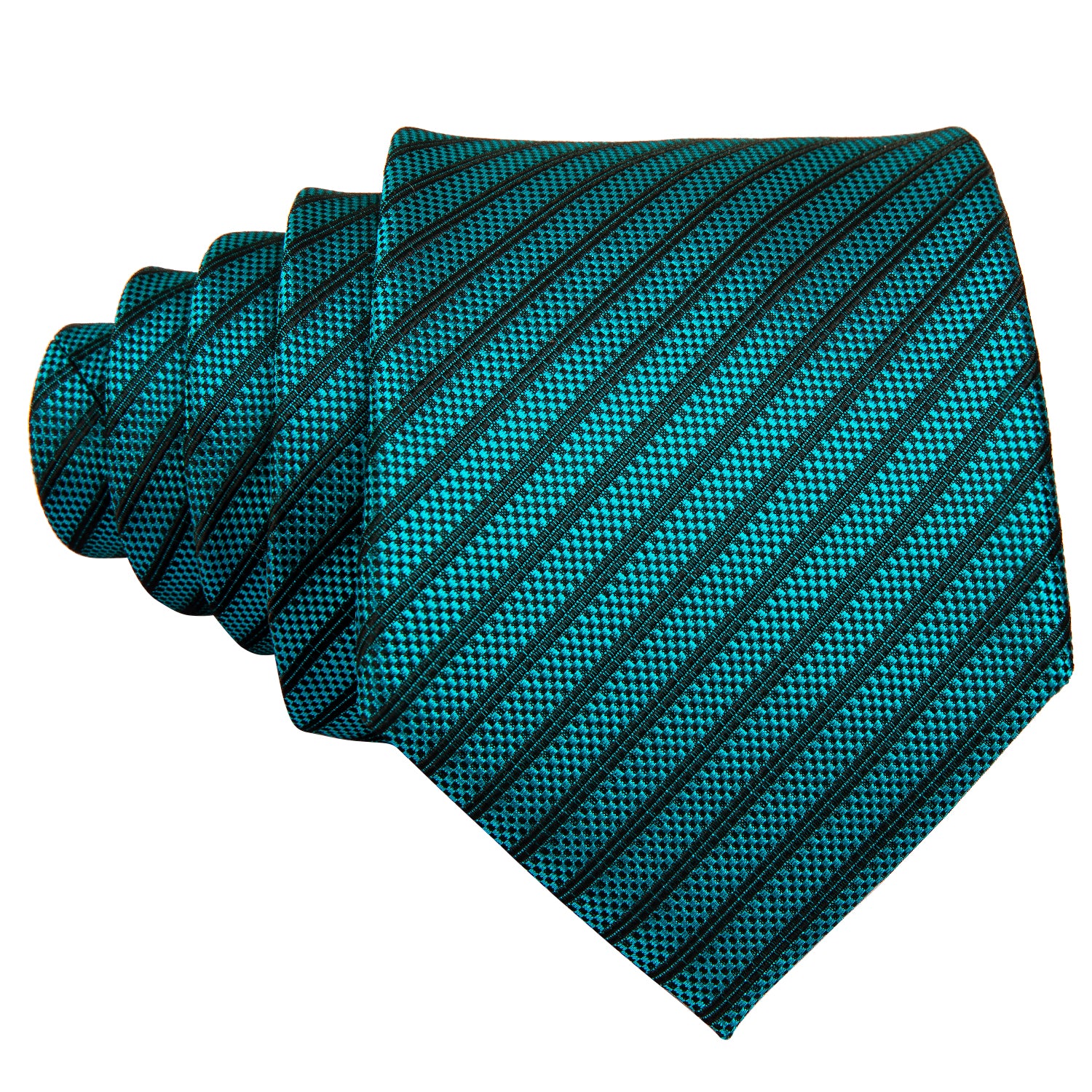 Barry Wang Teal Green Black Striped Ties Pocket Square Cufflinks Set