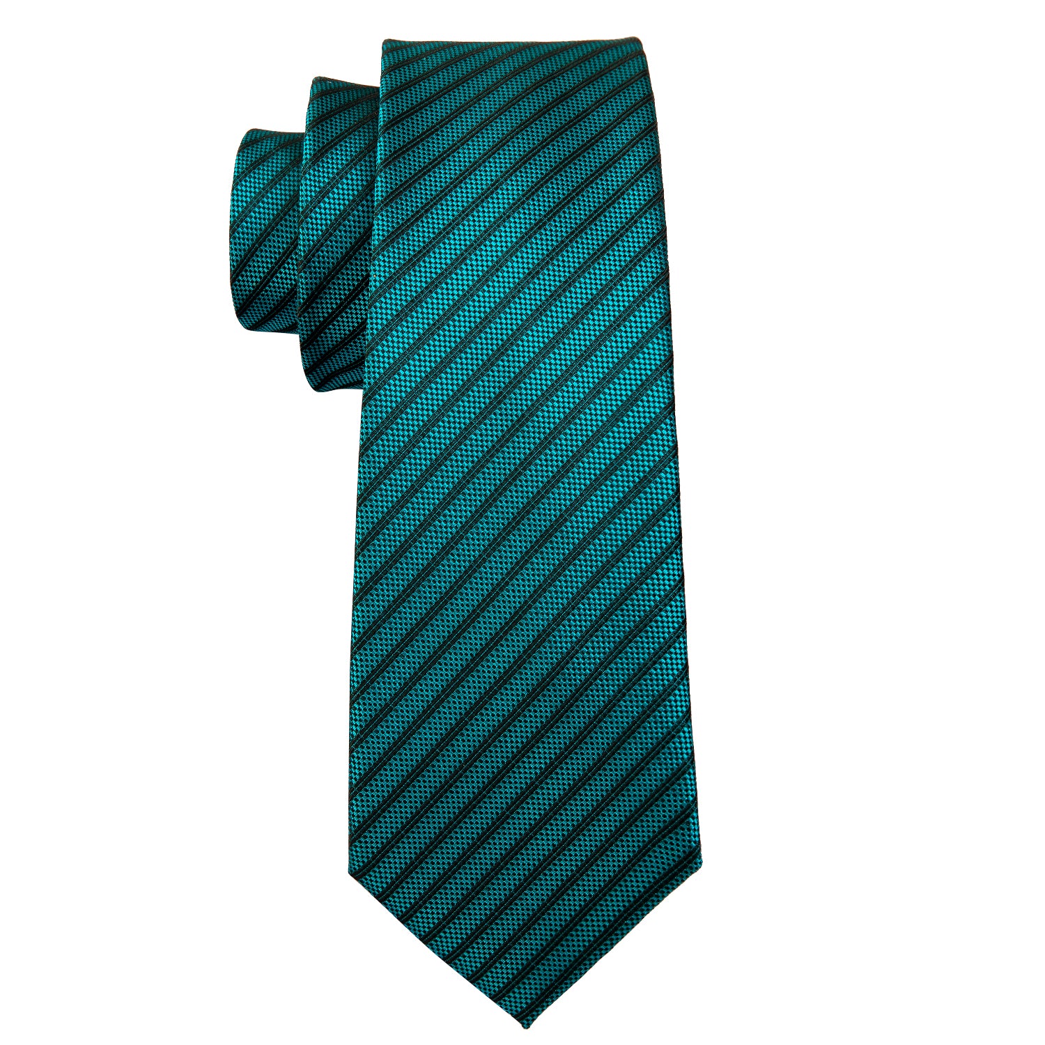Barry Wang Teal Green Black Striped Ties Pocket Square Cufflinks Set