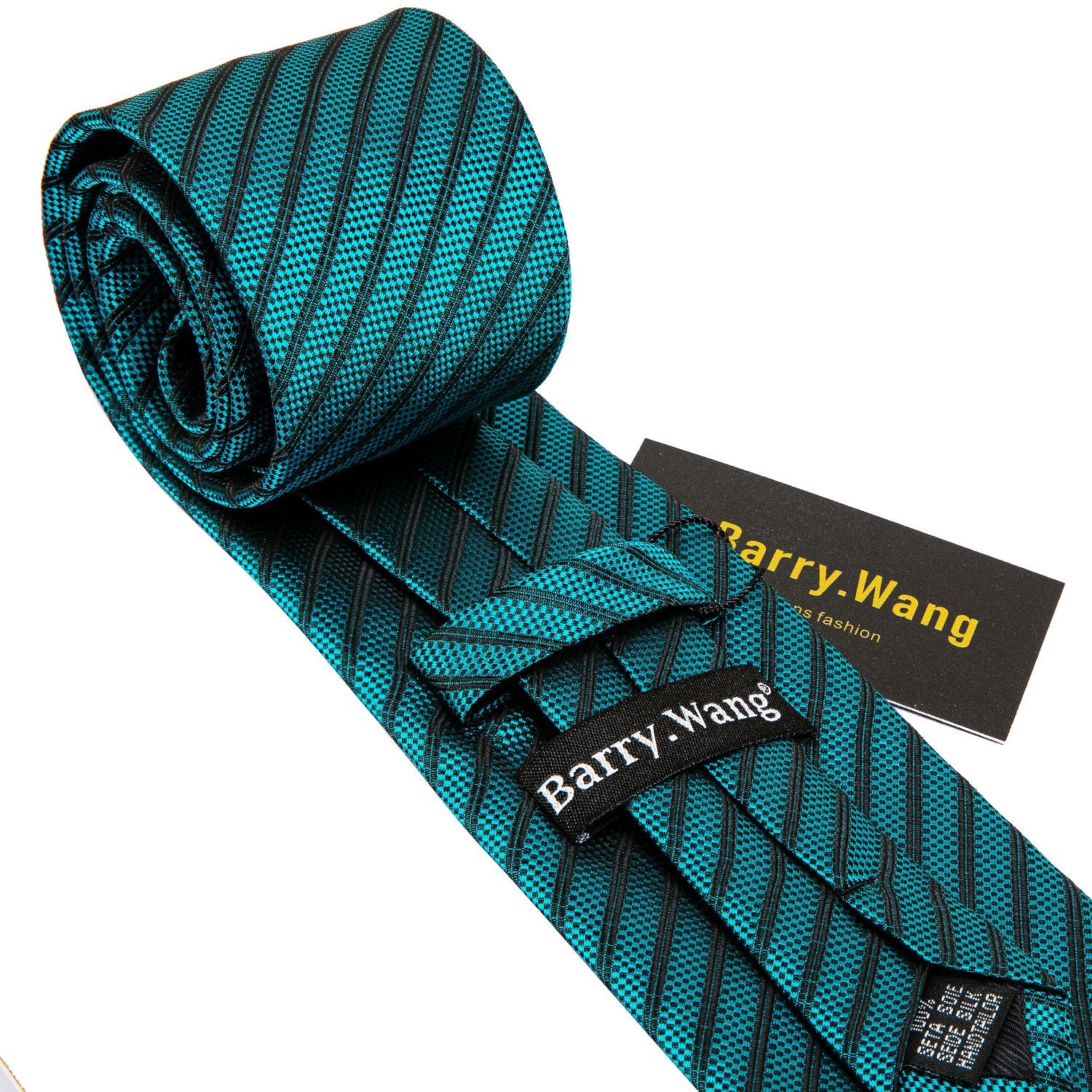 Teal Black Striped Necktie Pocket Square Cufflink Clip Gift Box Set