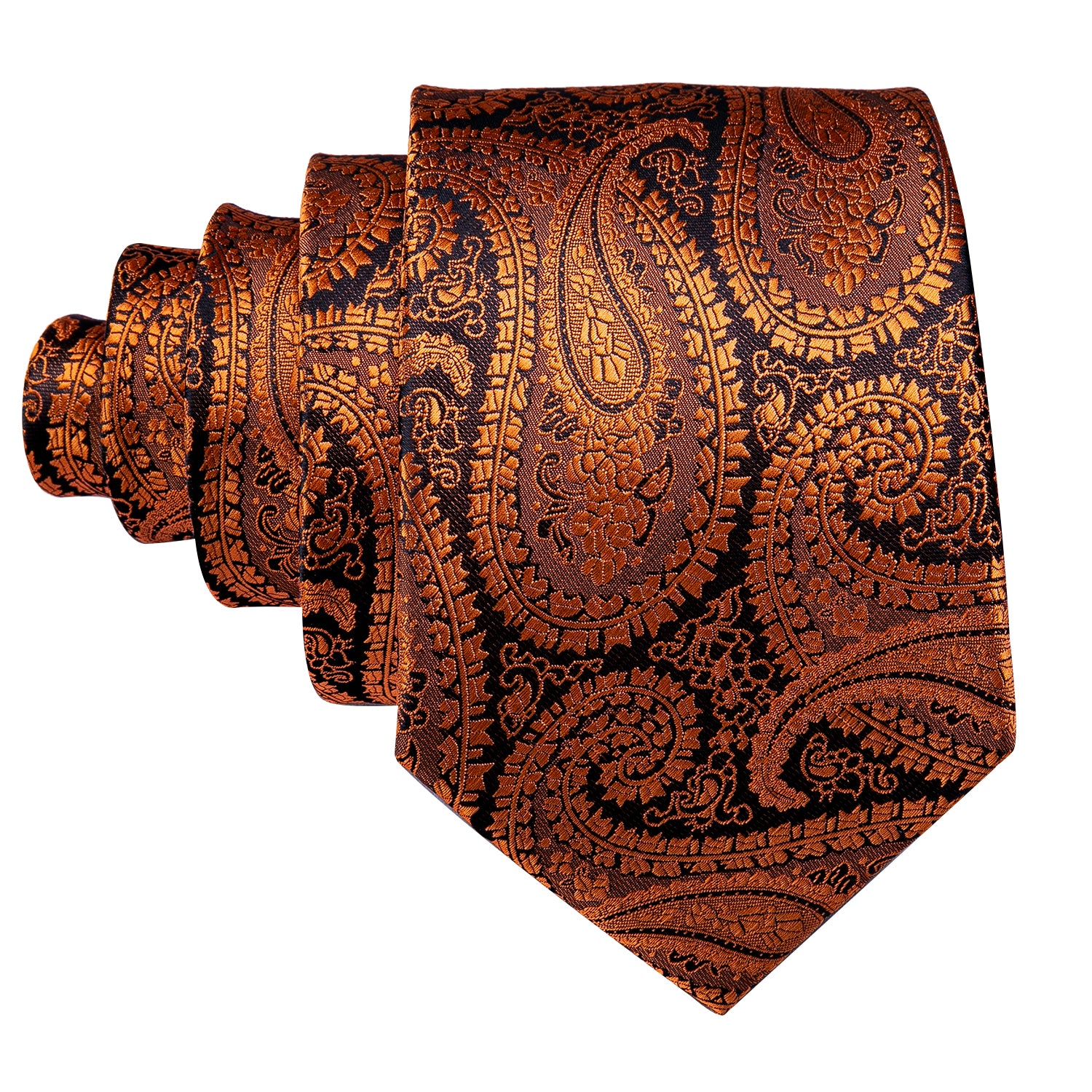 Necktie Brown Black Paisley Silk Tie Hanky Cufflinks Set