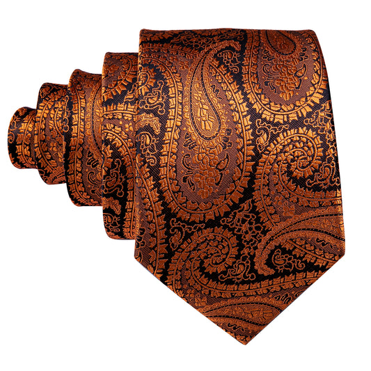 Necktie Brown Black Paisley Silk Tie Hanky Cufflinks Set
