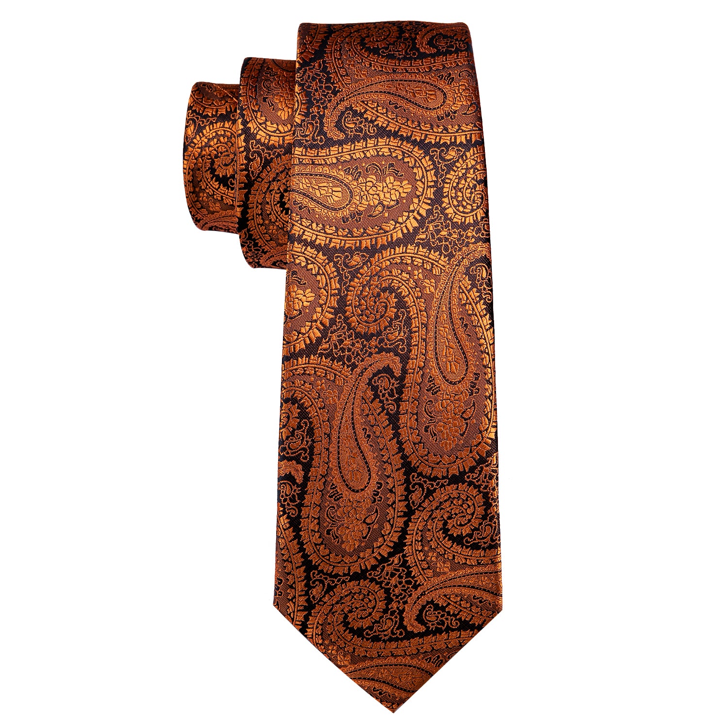 Necktie Brown Black Paisley Silk Tie Hanky Cufflinks Set