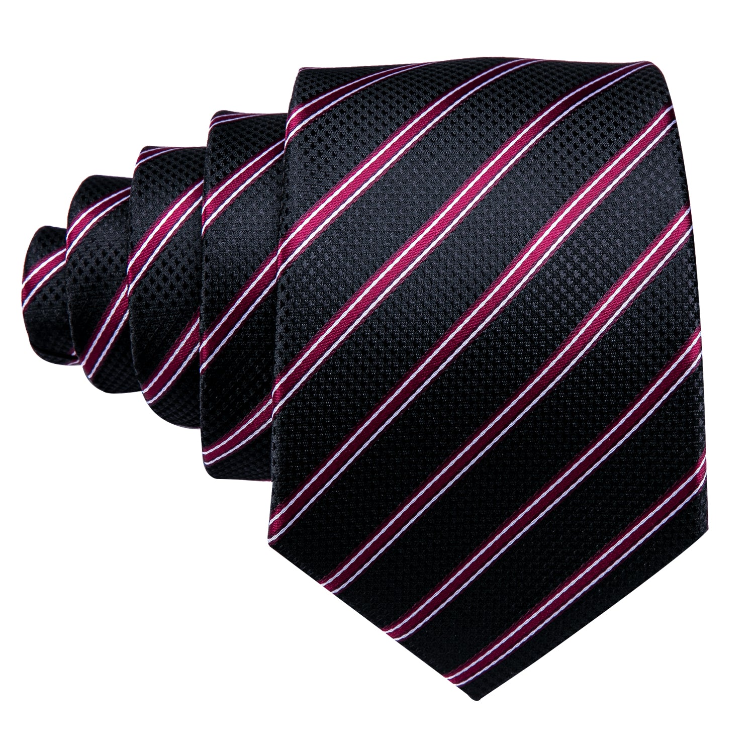 New Red Black Striped  Silk Tie Hanky Cufflinks Set