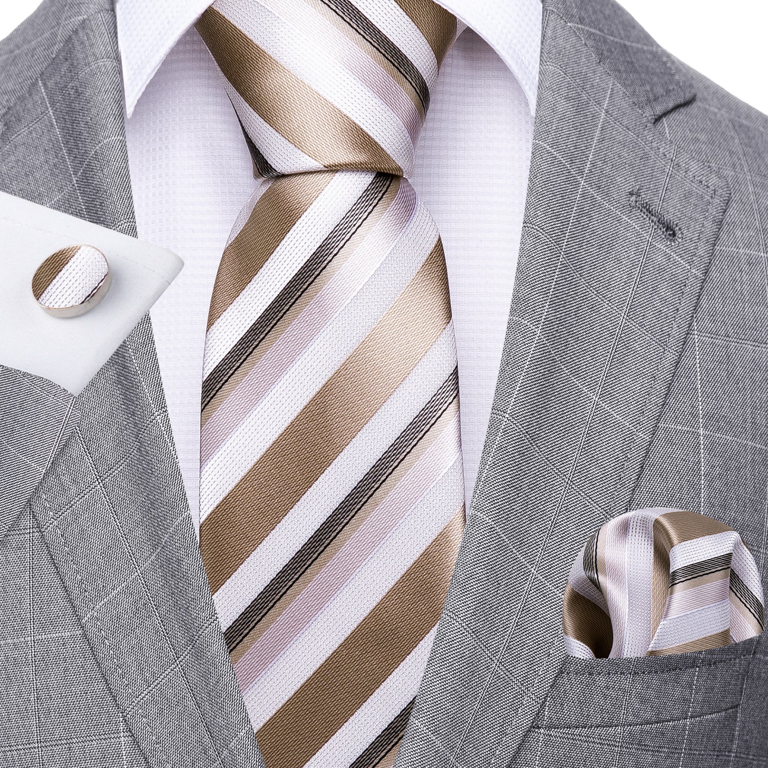 grey suit champagne tie