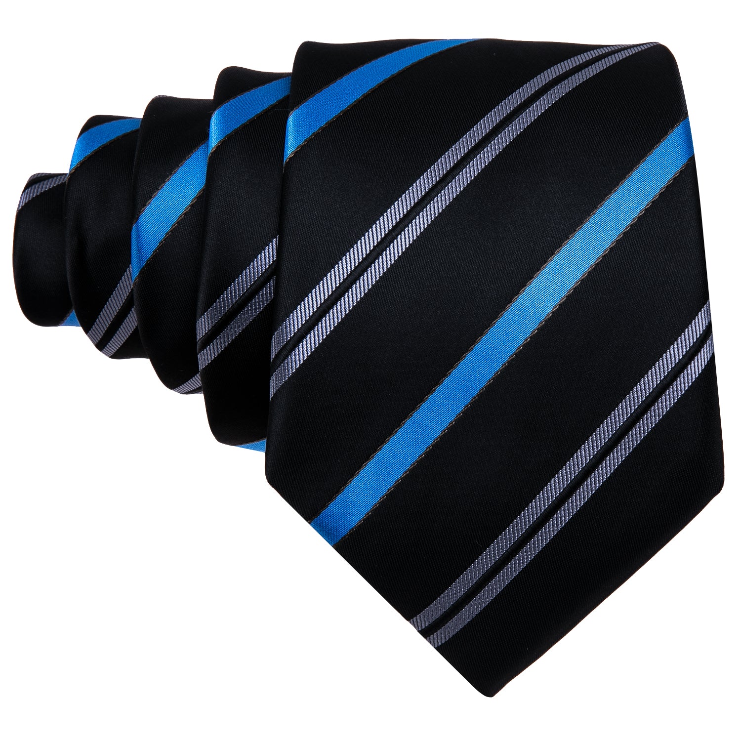 Barry Wang Black Tie Blue Striped Silk Necktie Hanky Cufflinks Set