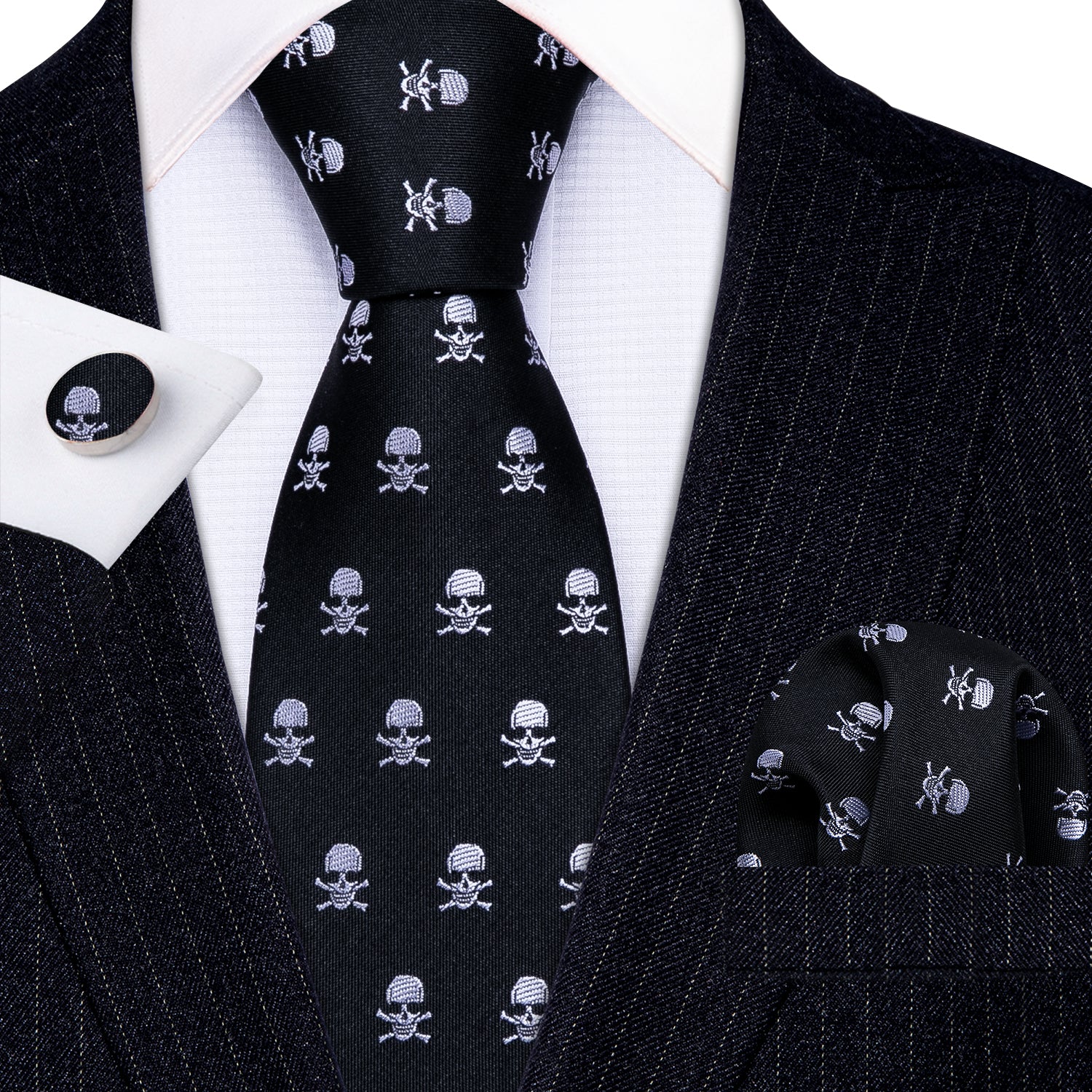 Black white skull tie