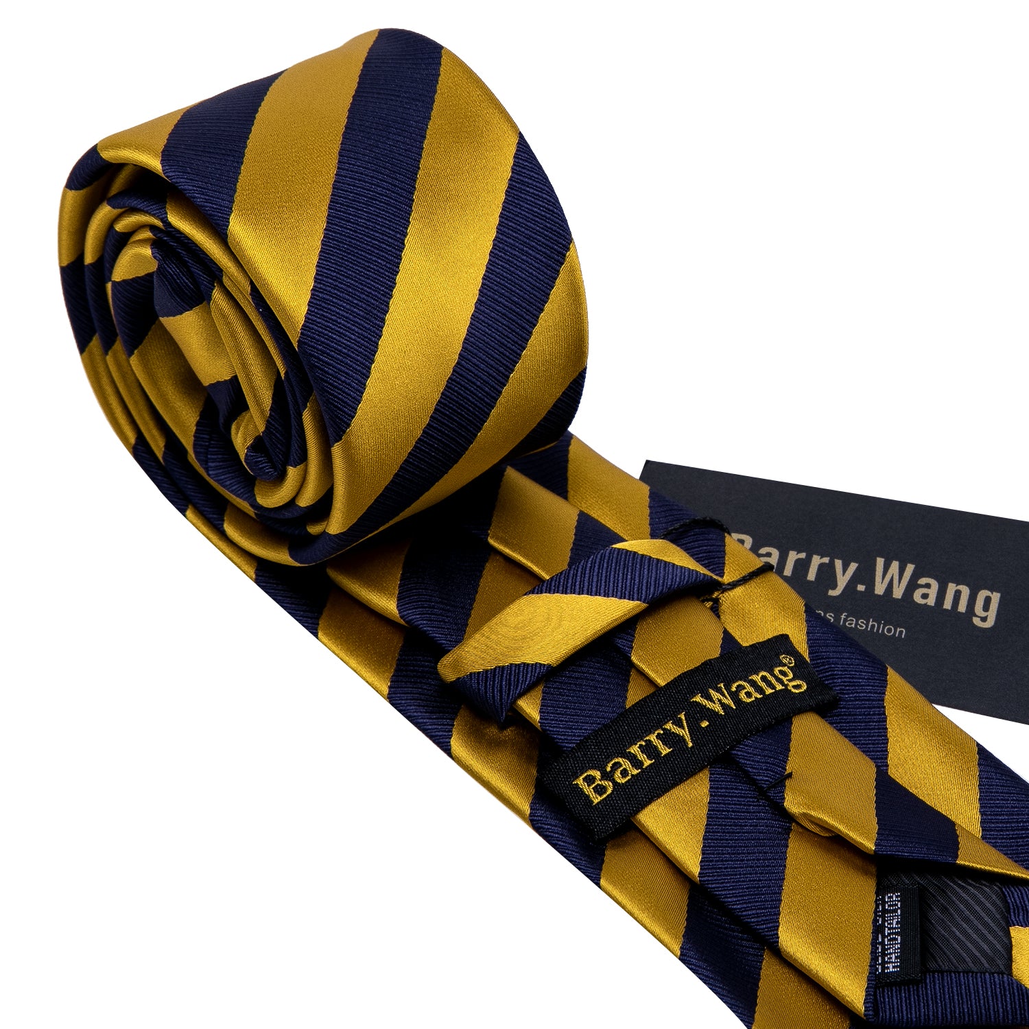 New Blue Gold Striped Silk Tie Hanky Cufflinks Set