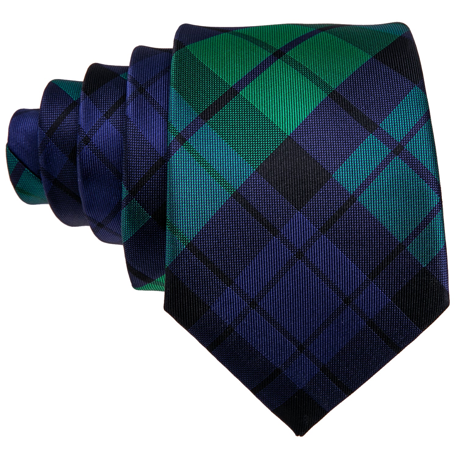 New Blue Green Plaid Striped Silk Tie Hanky Cufflinks Set With Lapel Pin Brooch Set