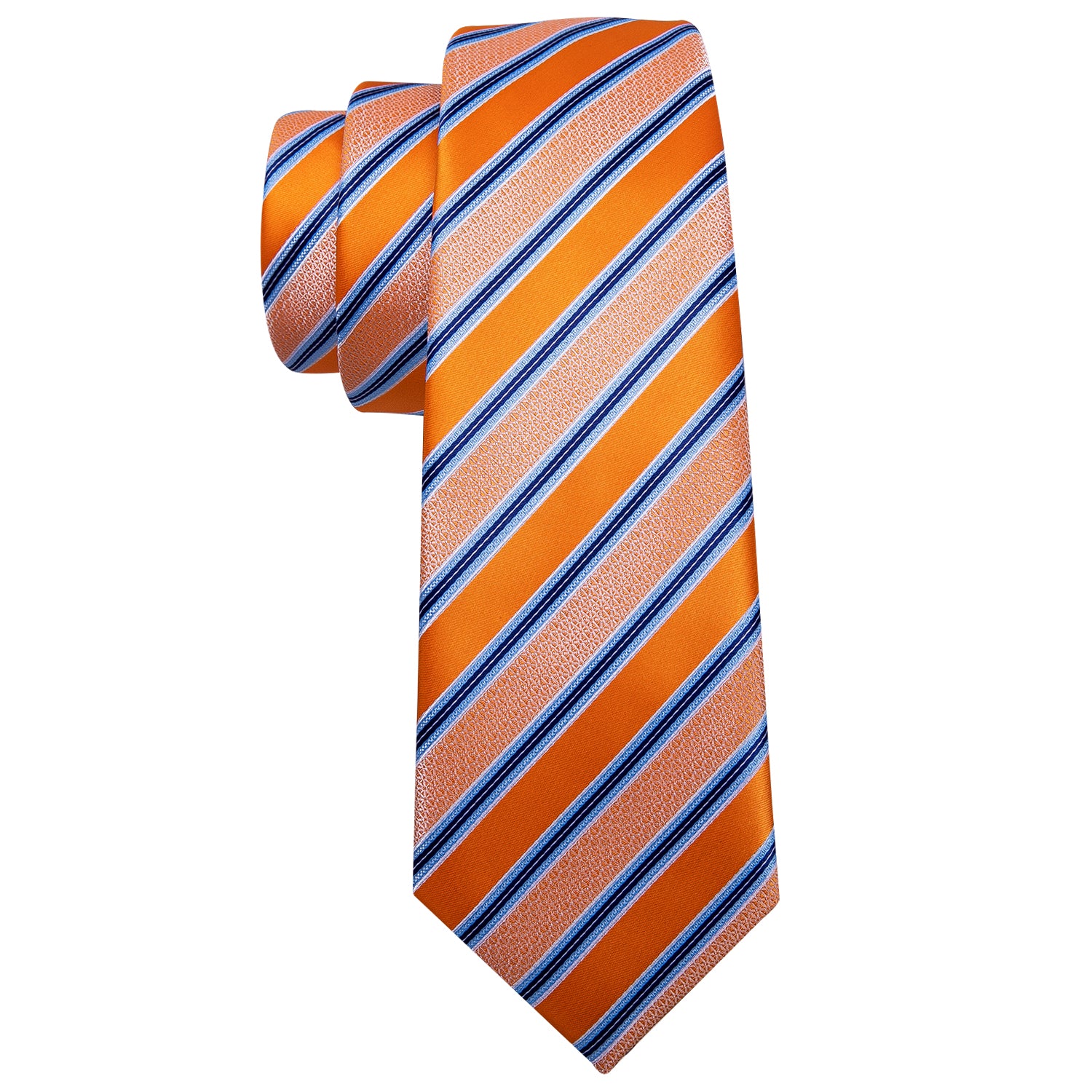 New Novelty Orange Blue Striped Silk Tie Hanky Cufflinks Set