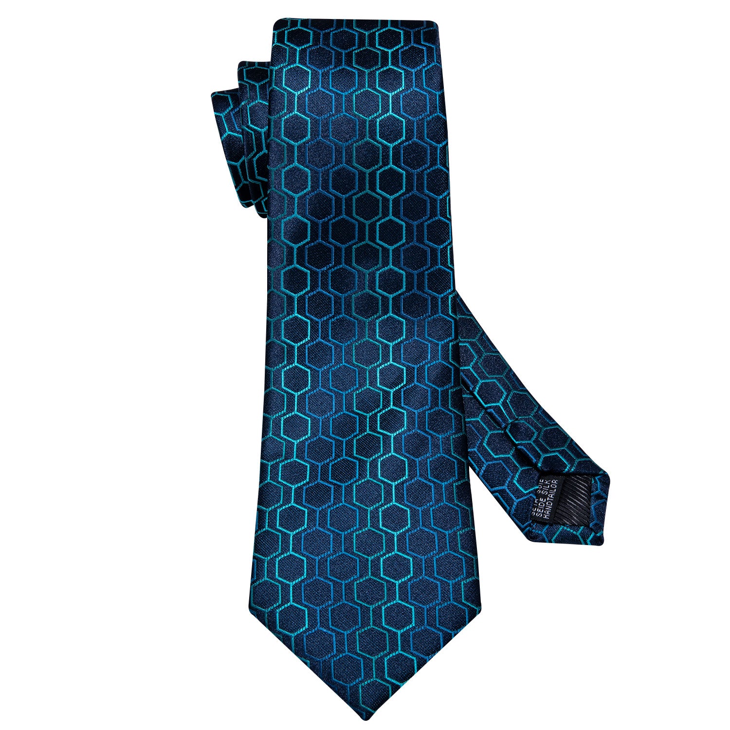 Deep Blue Geometric Plaid Silk Tie Pocket Square Cufflinks Set