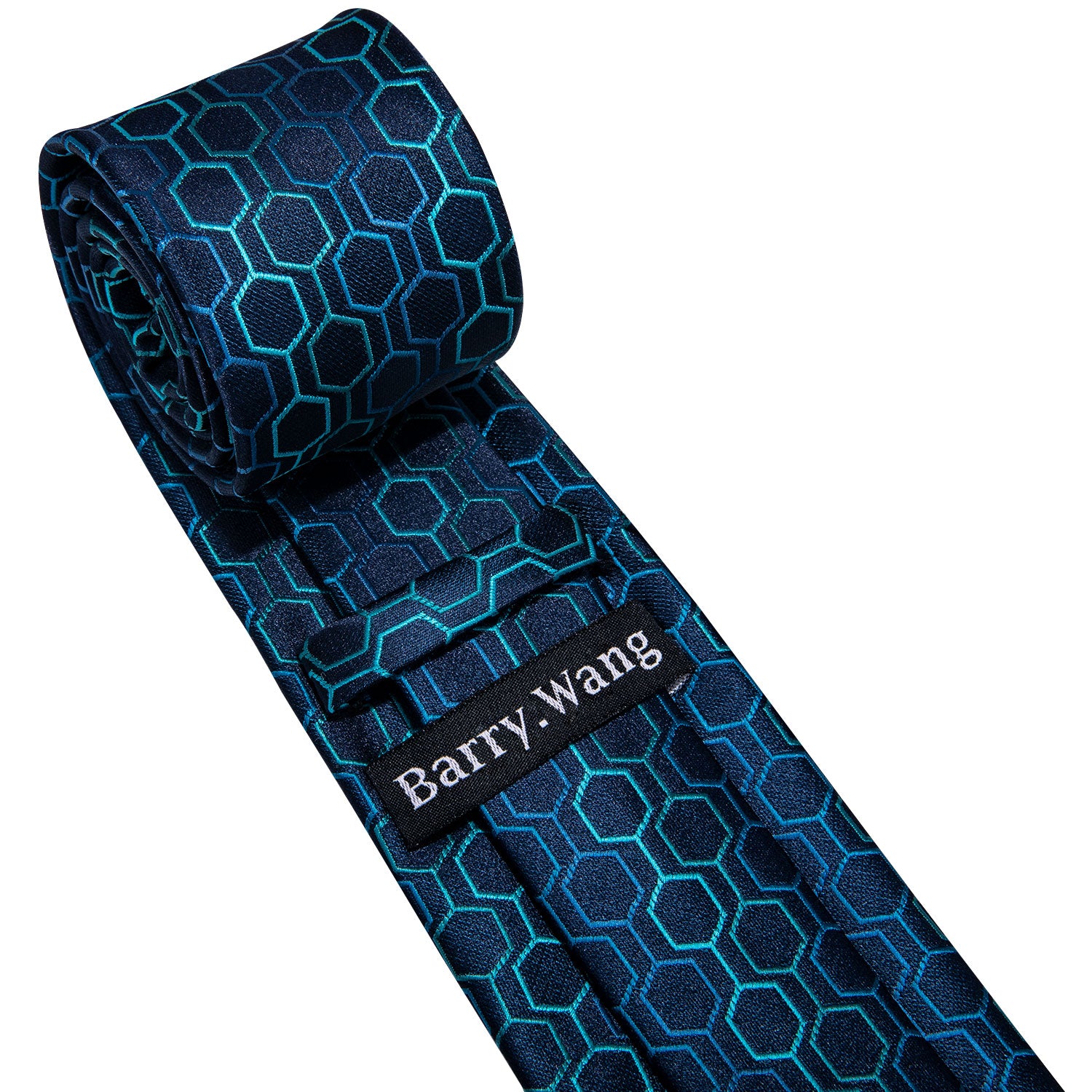 Deep Blue Geometric Plaid Tie Pocket Square Cufflinks Set