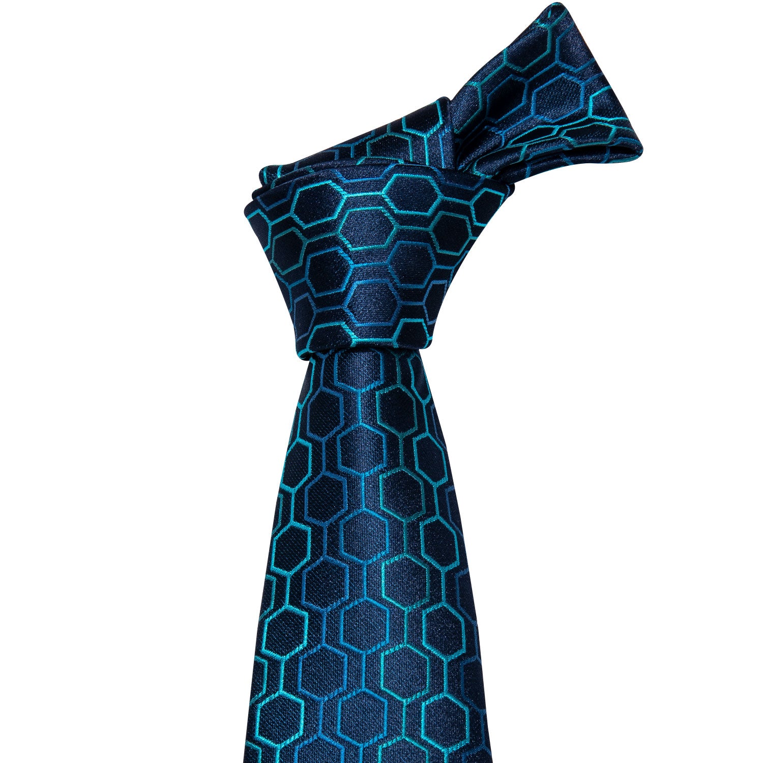 Deep Blue Geometric Plaid Tie Pocket Square Cufflinks Set