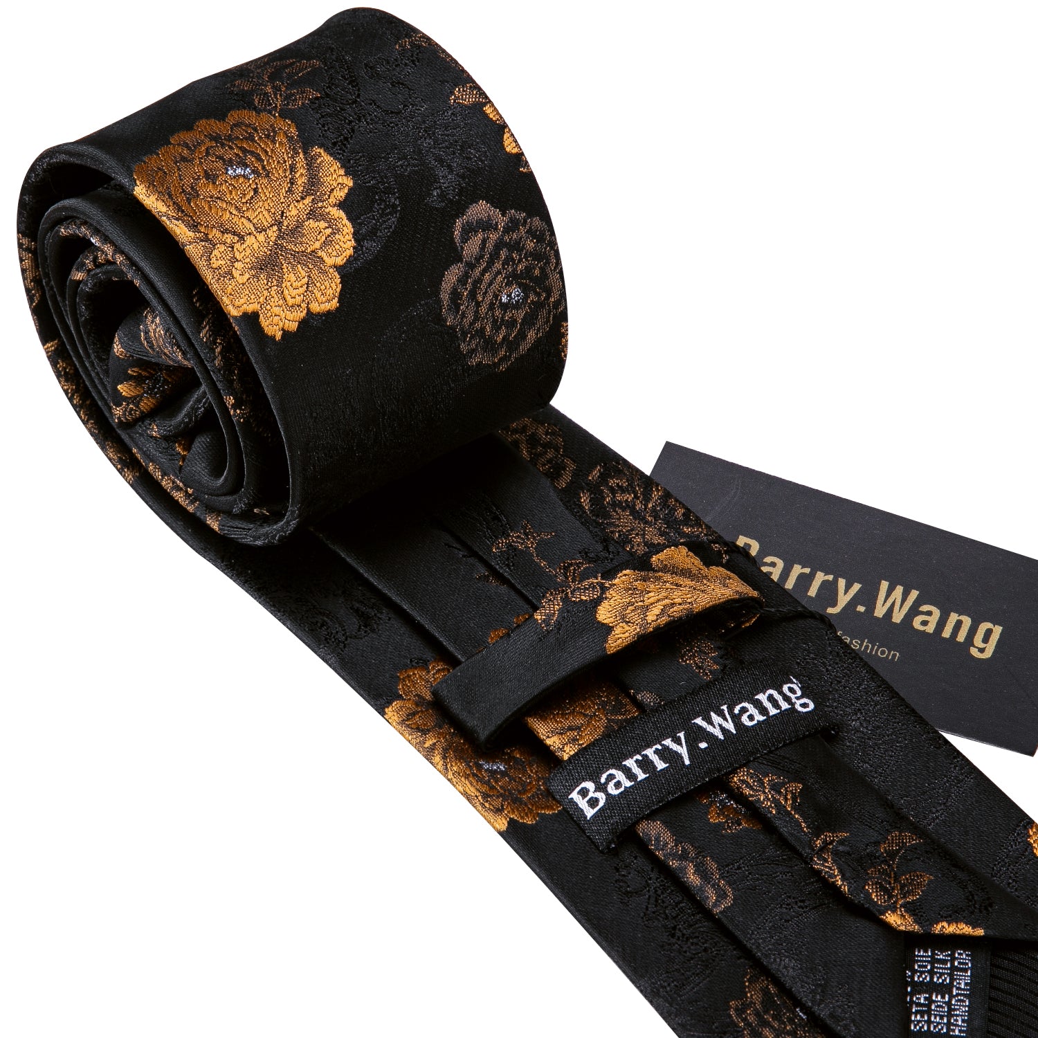  Black Brown Jacquard Floral Silk Tie Hanky Cufflinks Set