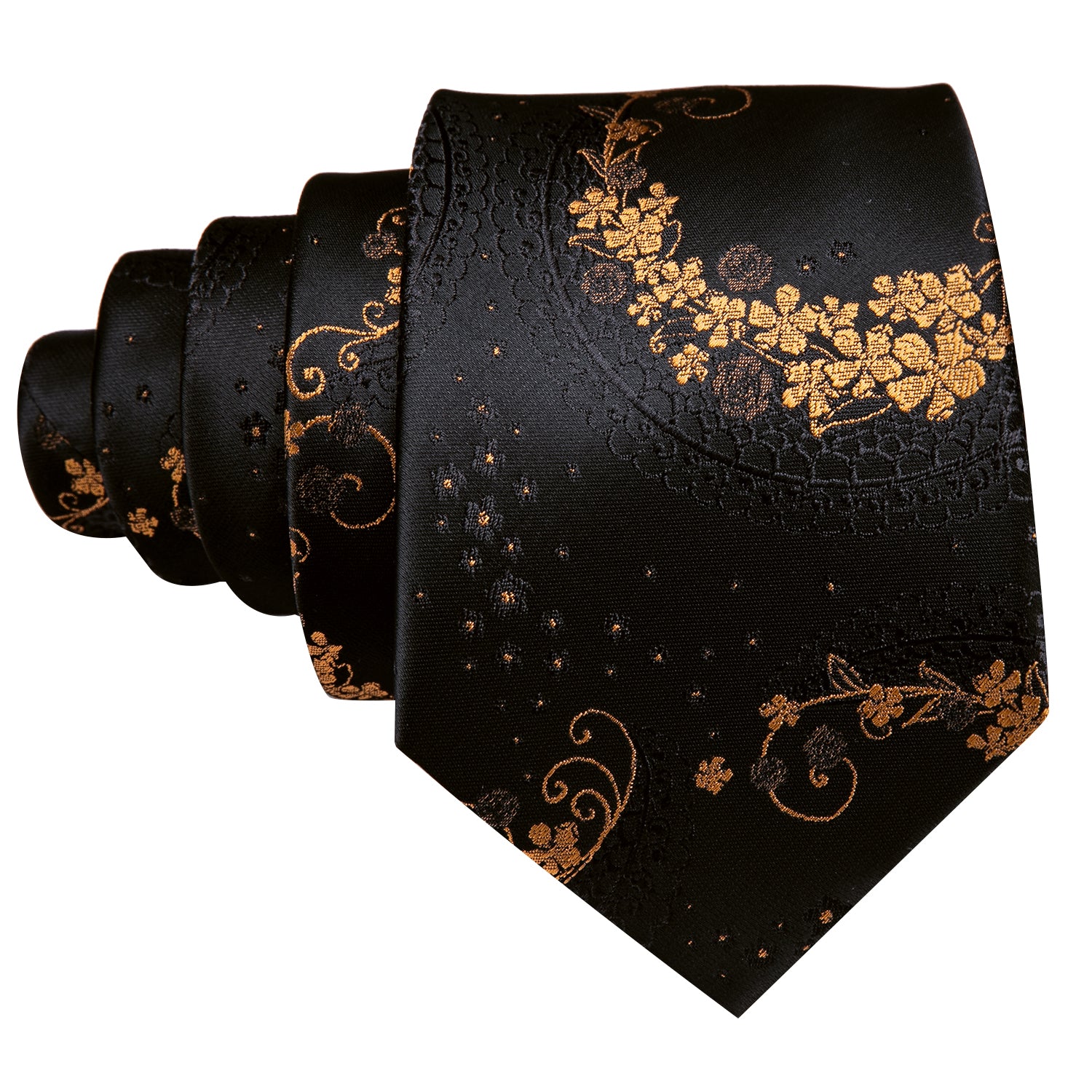 New Novelty Black Brown Floral Silk Tie Hanky Cufflinks Set