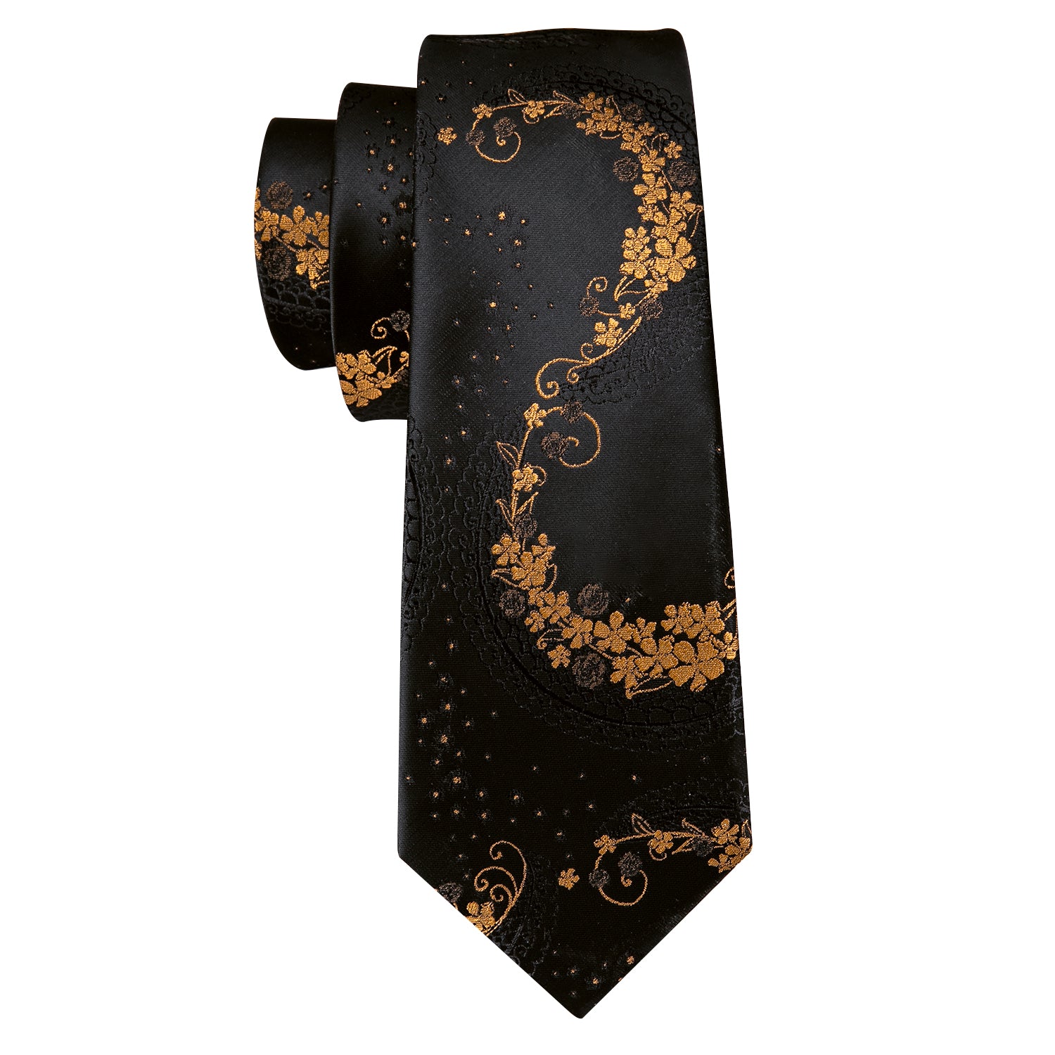 New Novelty Black Brown Floral Silk Tie Hanky Cufflinks Set