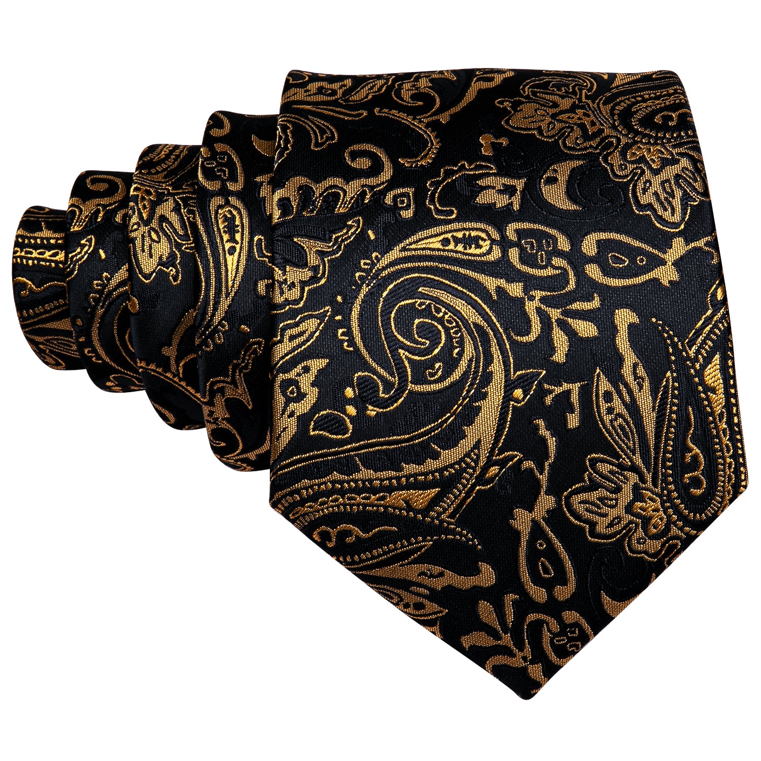 New Black Golden Paisley Silk Tie Hanky Cufflinks Set