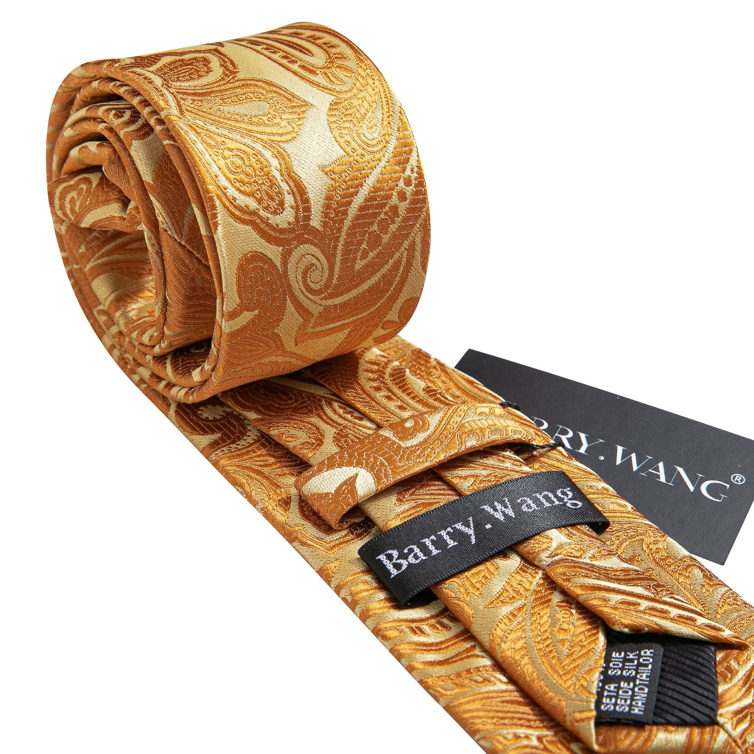 Yellow Paisley Mens Silk Wedding Tie Hanky Cufflinks Set