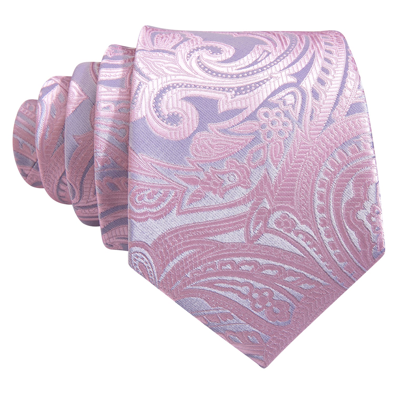  Light Pink Ties Silver Paisley Silk Tie Hanky Cufflinks Set