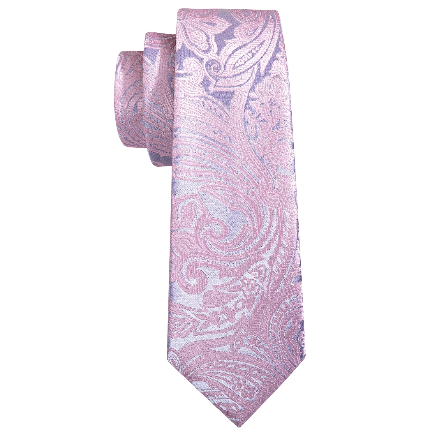  Light Pink Ties Silver Paisley Silk Tie Hanky Cufflinks Set