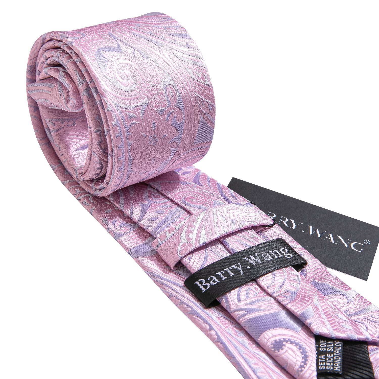  Light Pink Ties Silver Paisley Silk Tie Hanky Cufflinks Set