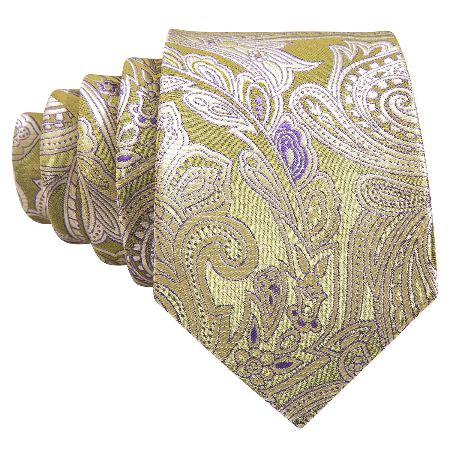 light grey tie lingt yellow tie with grey and purple paisley 