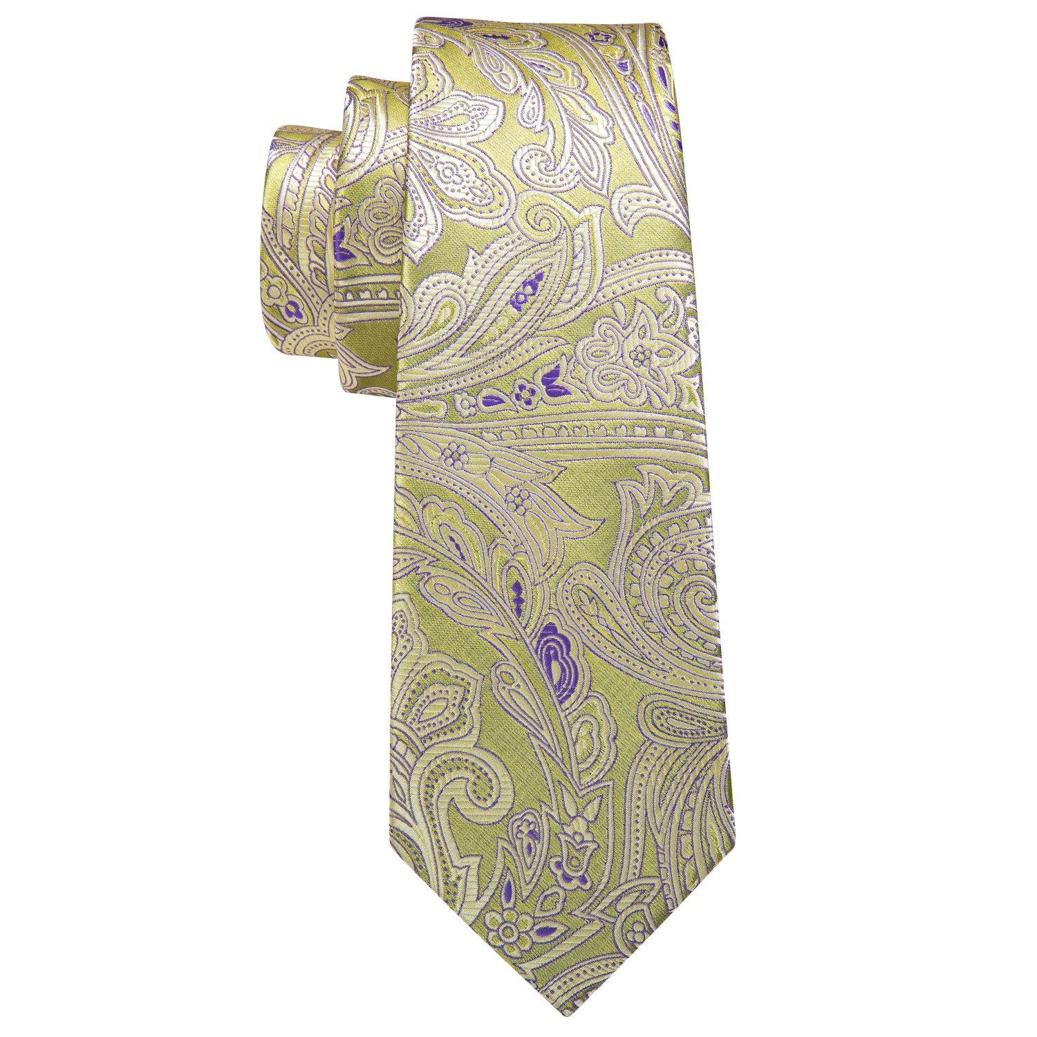 New Yellow Purple Paisley Silk Tie Hanky Cufflinks Set