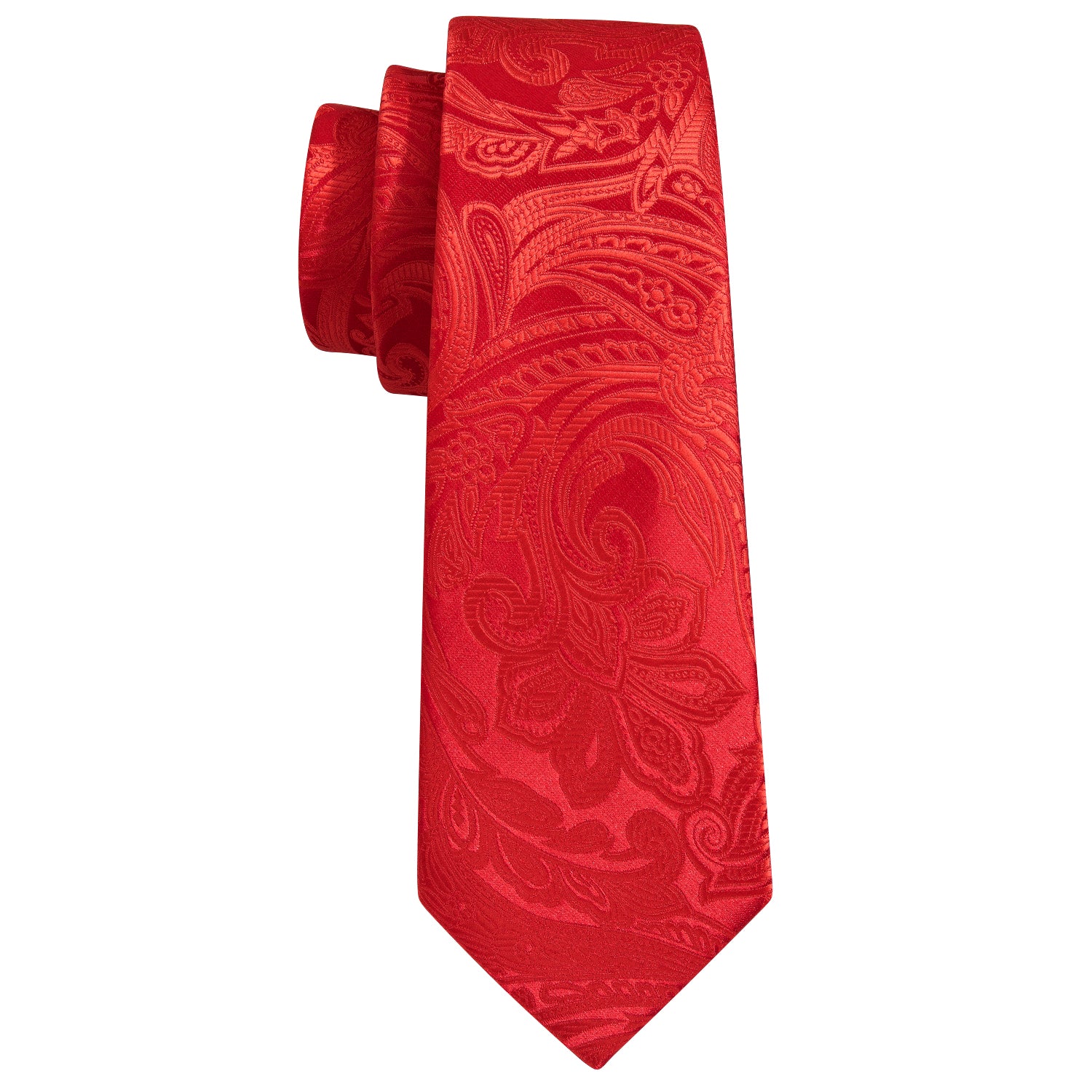 New Red Paisley Silk Tie Hanky Cufflinks Set