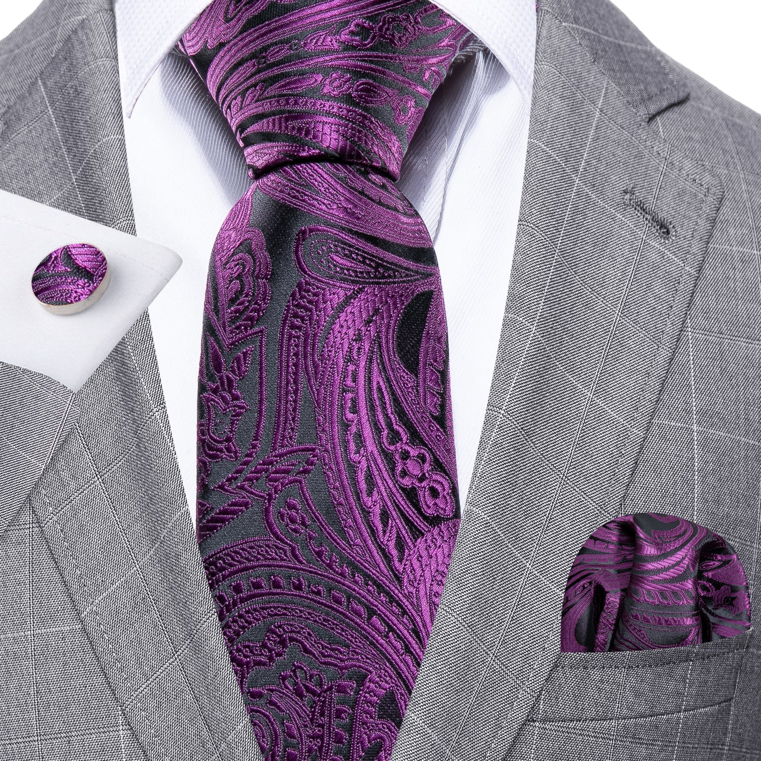 mens purple necktie for,mal with grey necktie