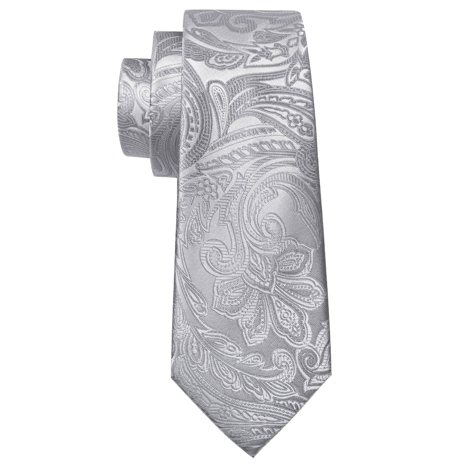 Silver Paisley Silk Tie Hanky Cufflinks Set