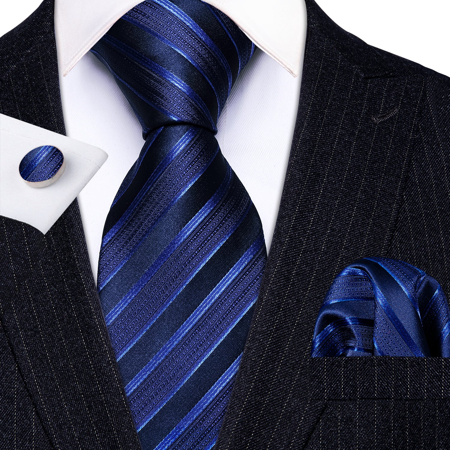 light blue tie Dark nlue stripes business men necktie formal 
