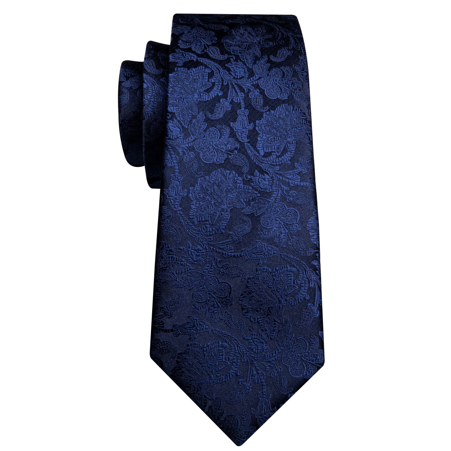 Barry.Wang Extra Long Tie Royal Blue Floral Silk 63 Inches Tie Hanky Cufflinks Set for Men