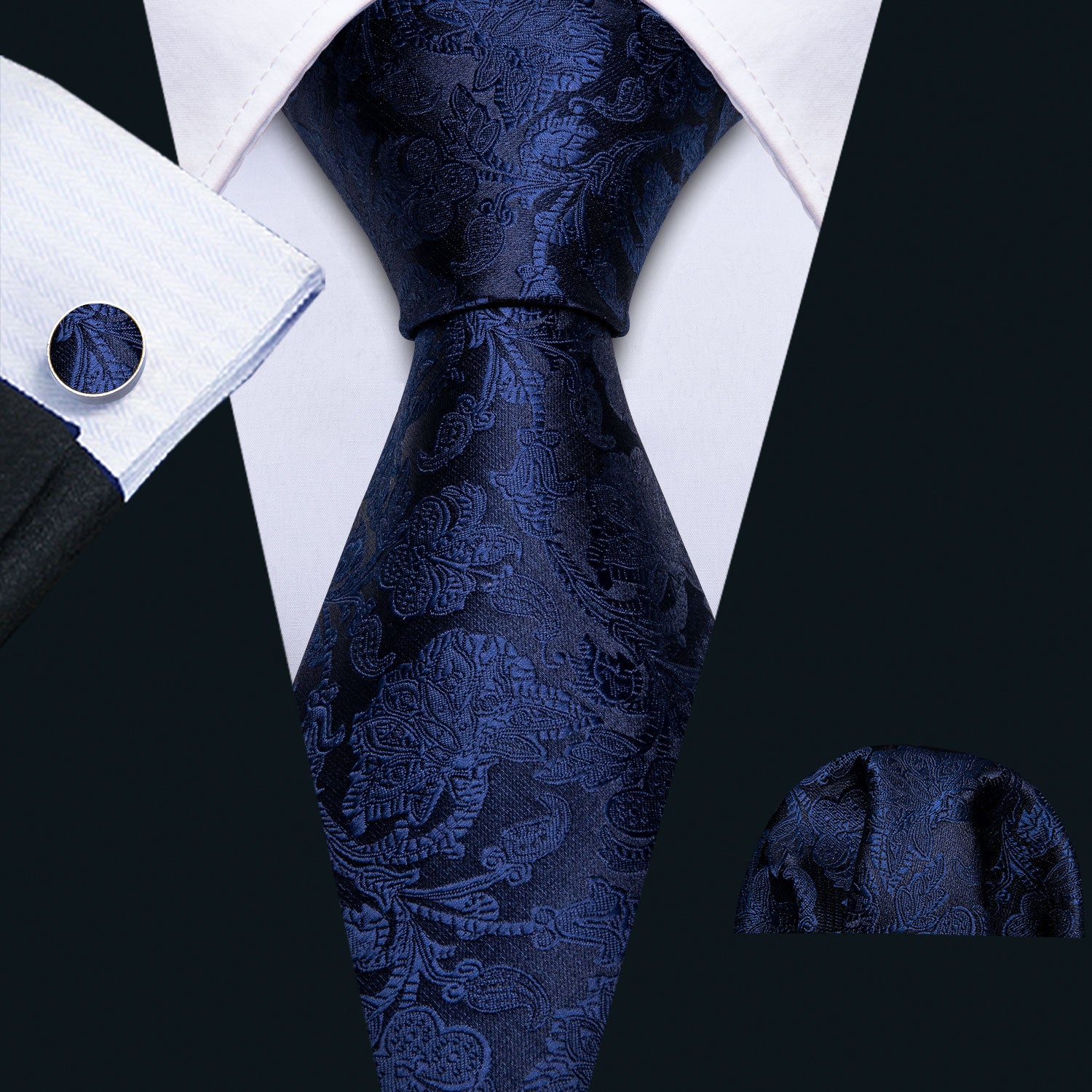  Royal Blue Floral Silk 63 Inches Tie men's black suit 
