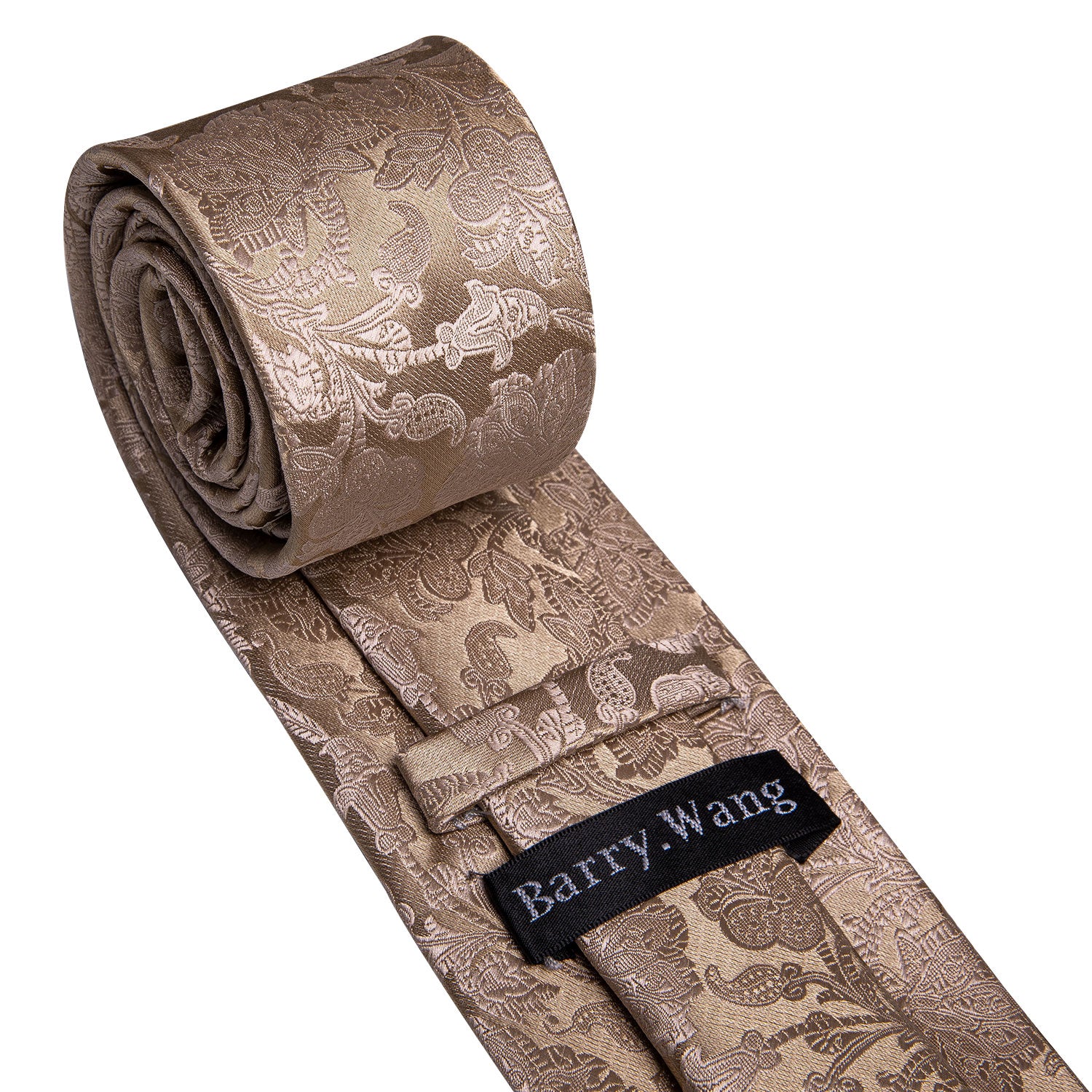 Brown Floral Silk 63 Inches Tie Hanky Cufflinks Set