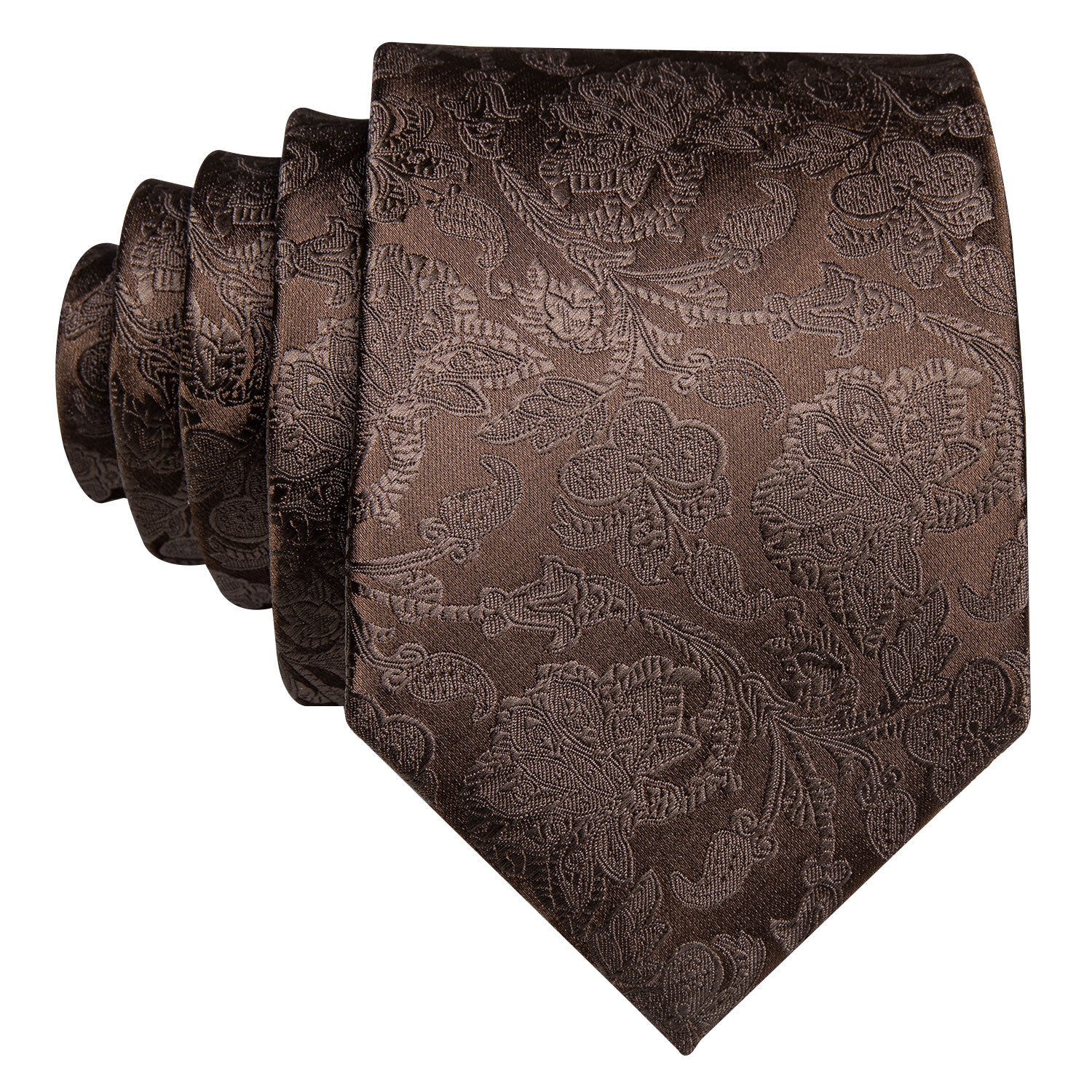 Essential Brown Floral Silk 63 Inches Tie Hanky Cufflinks Set