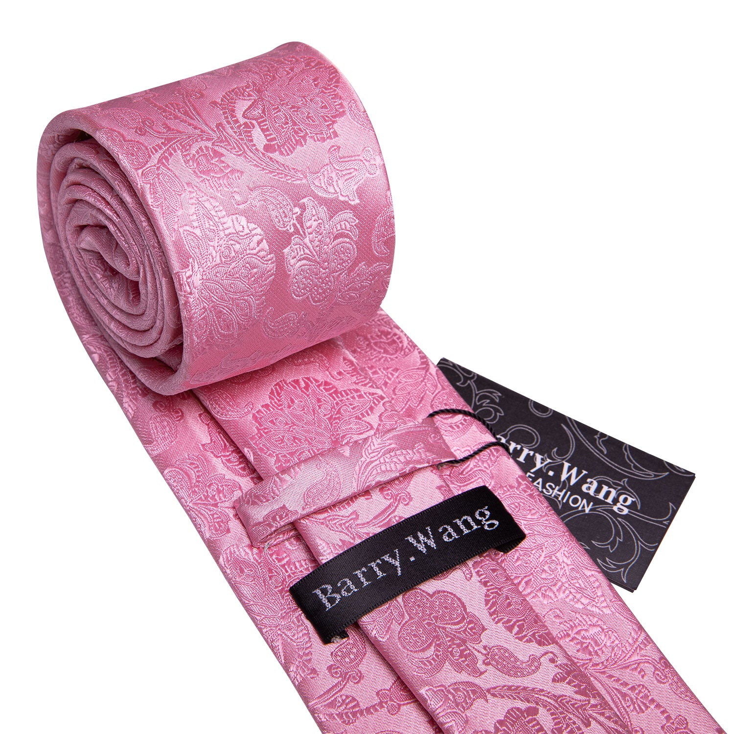 Warm Pink Floral Silk Tie Hanky Cufflinks Set
