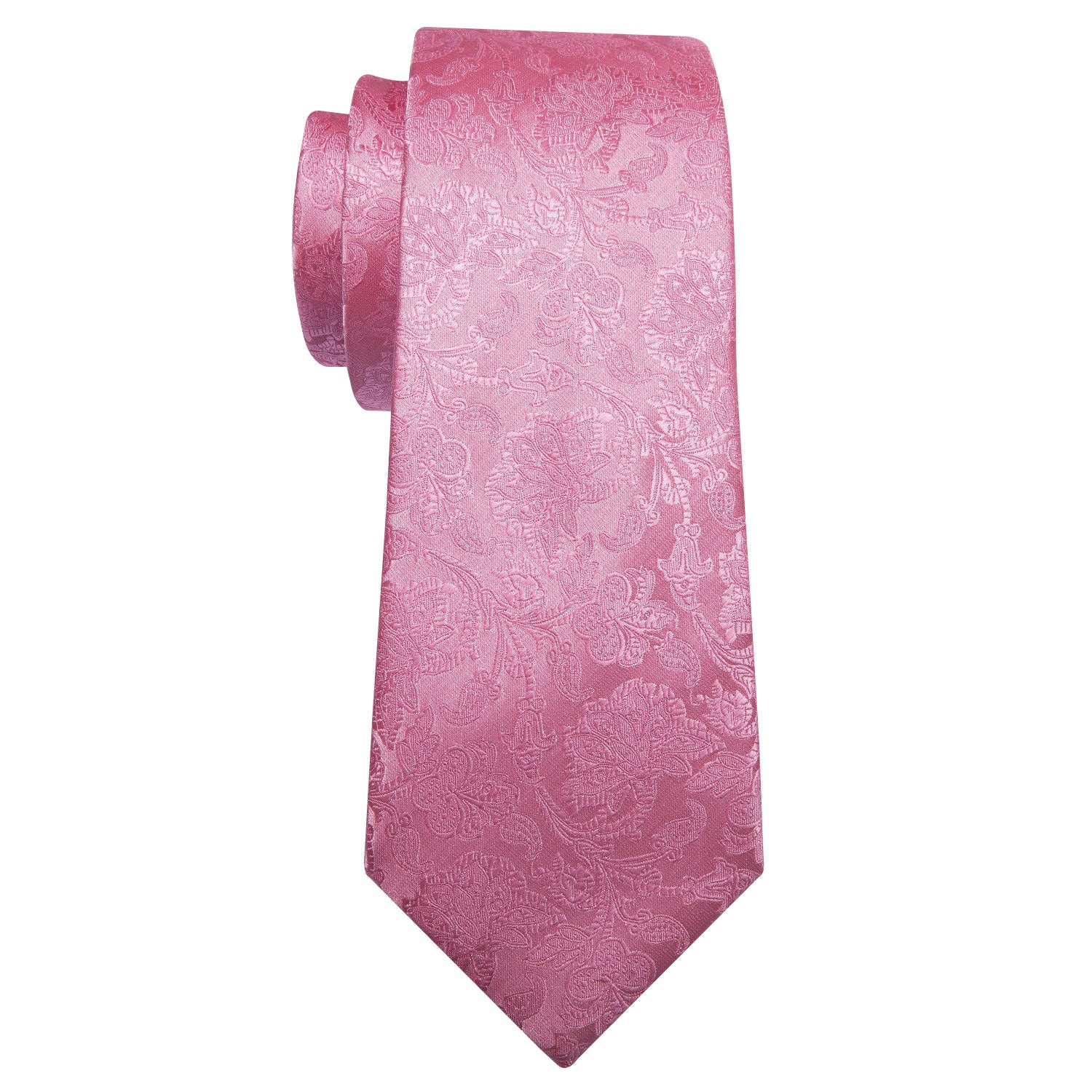 Warm Pink Floral Silk Tie Hanky Cufflinks Set