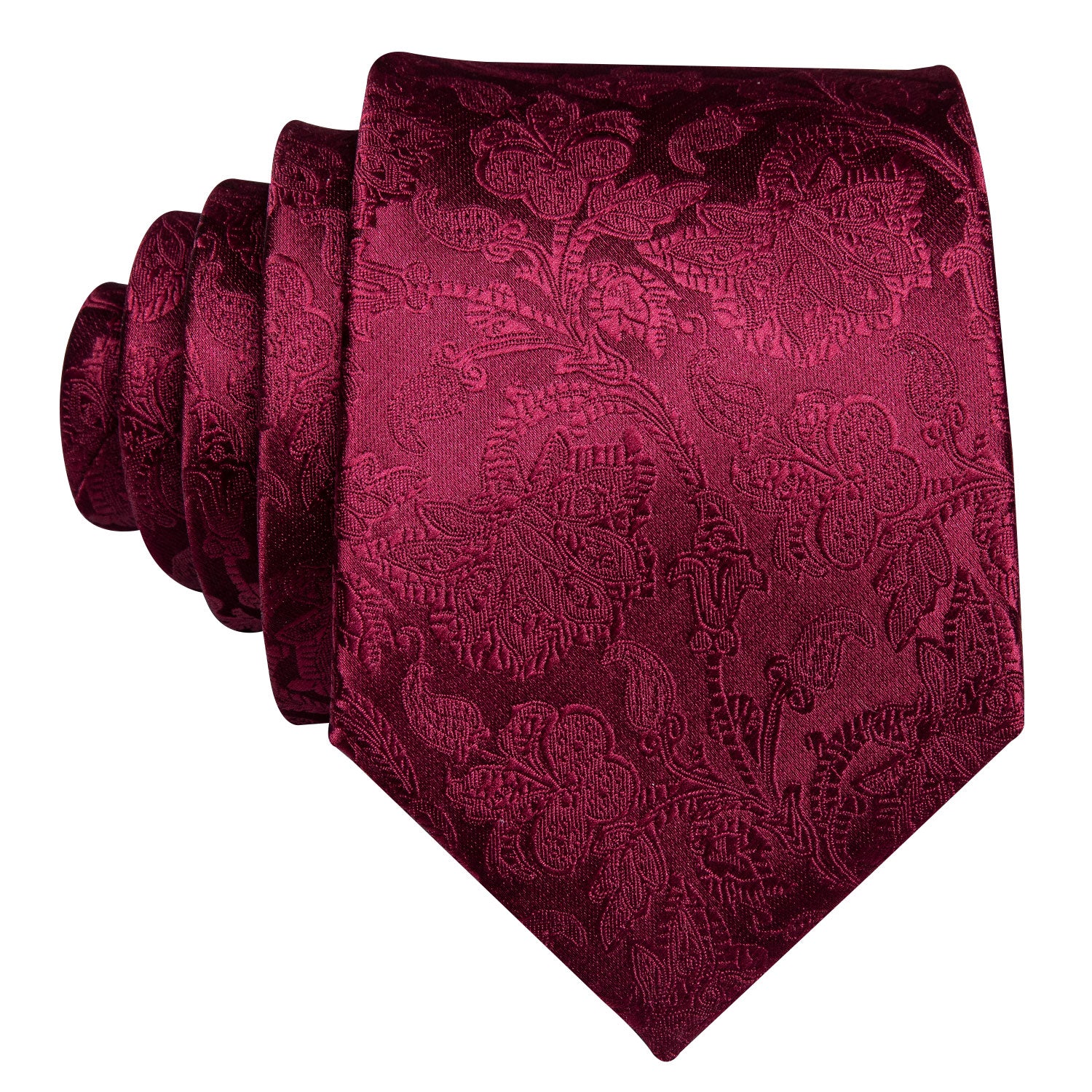Burgundy Floral Silk 63 Inches Tie Hanky Cufflinks Set