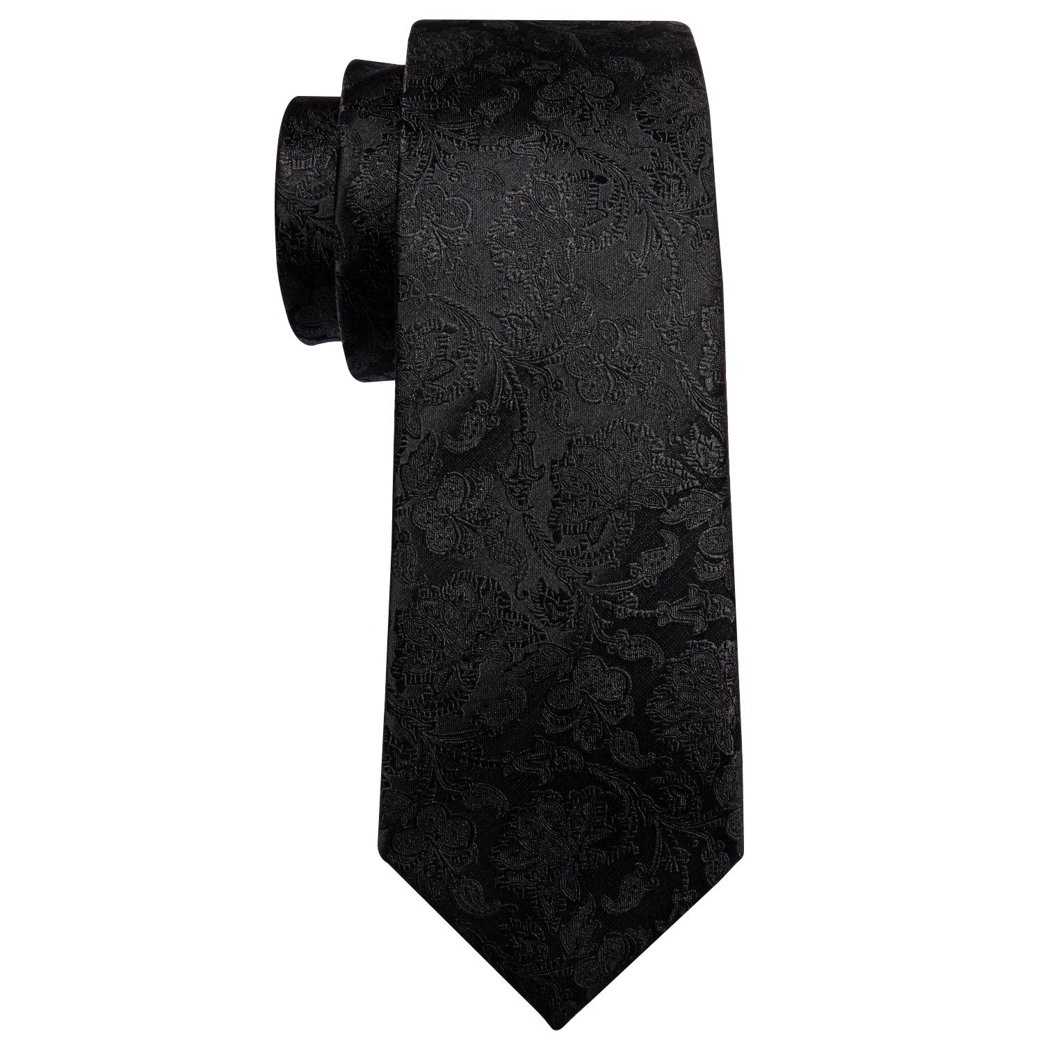 Barry Wang Necktie Black Floral 63 Inches Tie Hanky Cufflinks Set