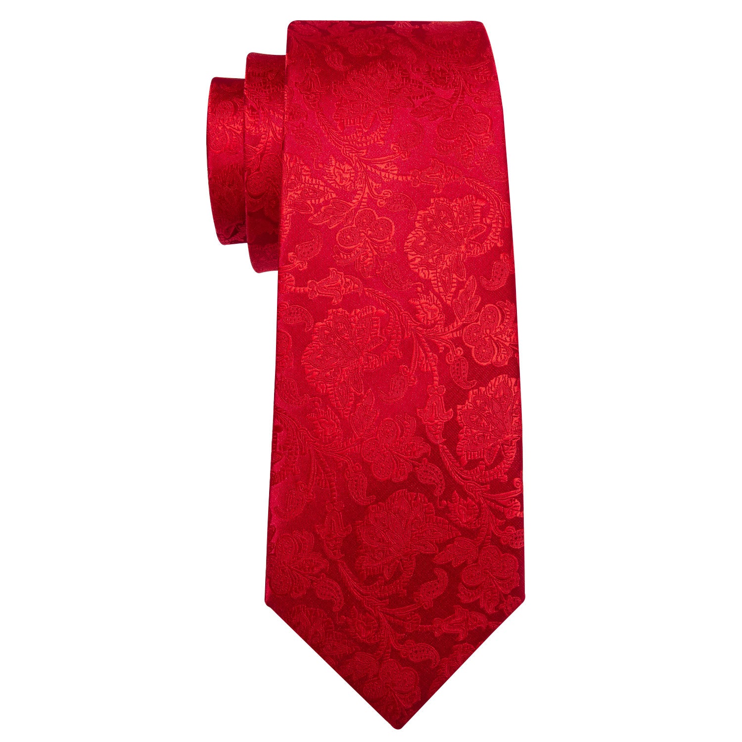 Red Floral Silk 63 inches Extra Long Tie Hanky Cufflinks Set