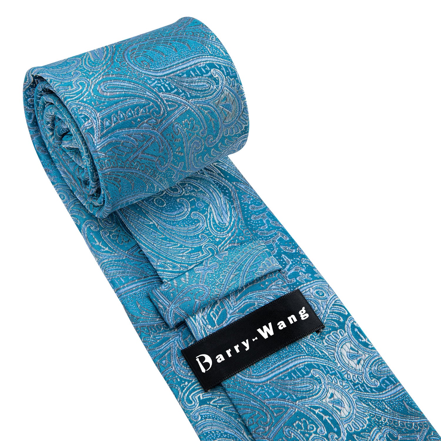 Blue Paisley Silk Tie Pocket Square Cufflinks Set