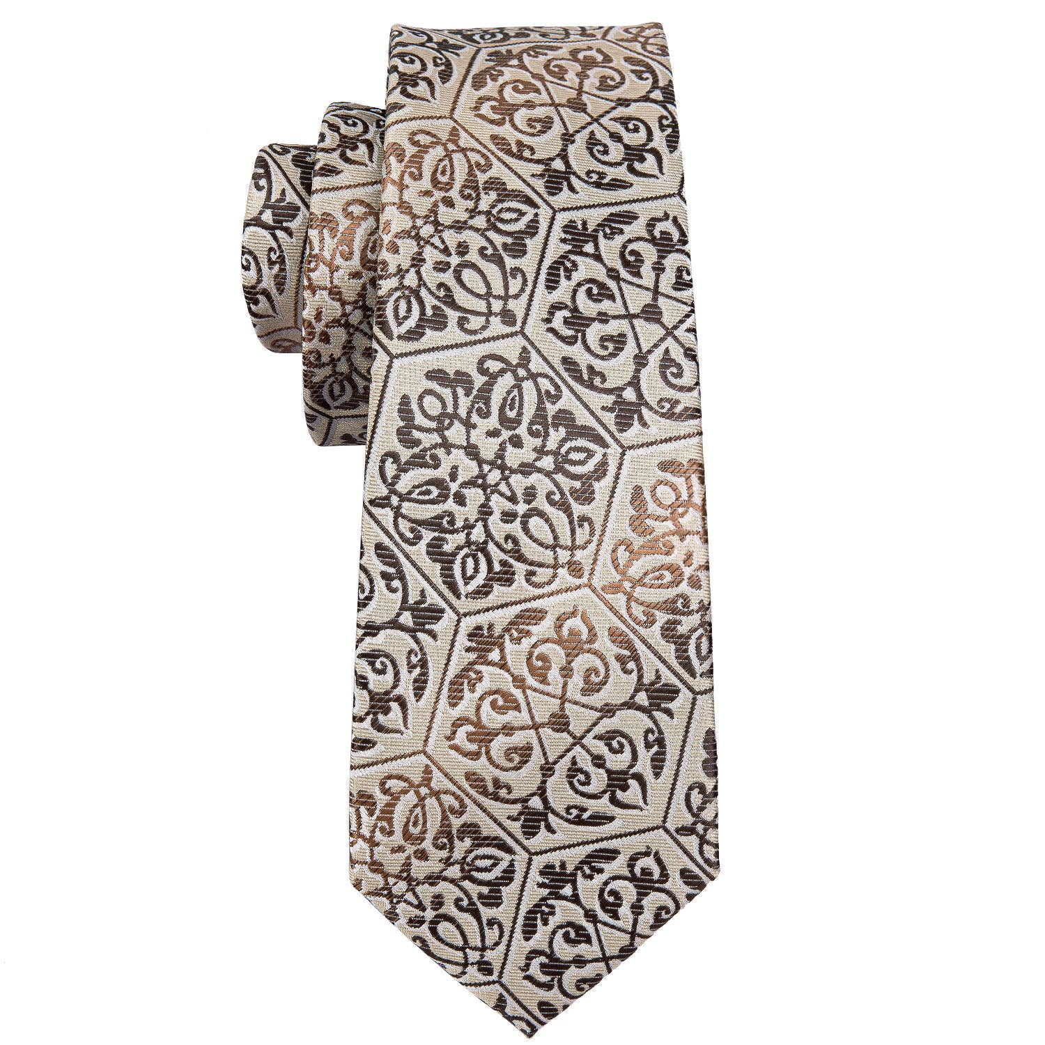Champagne Golden Floral Silk Tie Pocket Square Cufflinks Set