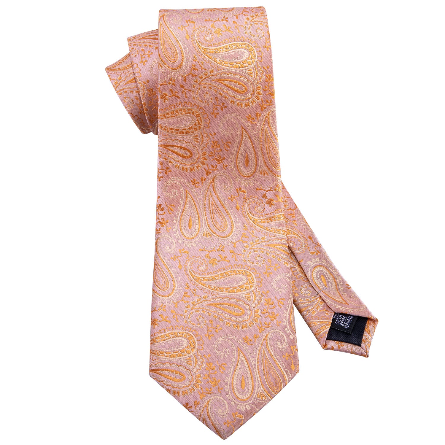 Light Orange Paisley Silk Men's Tie Pocket Square Cufflinks Set